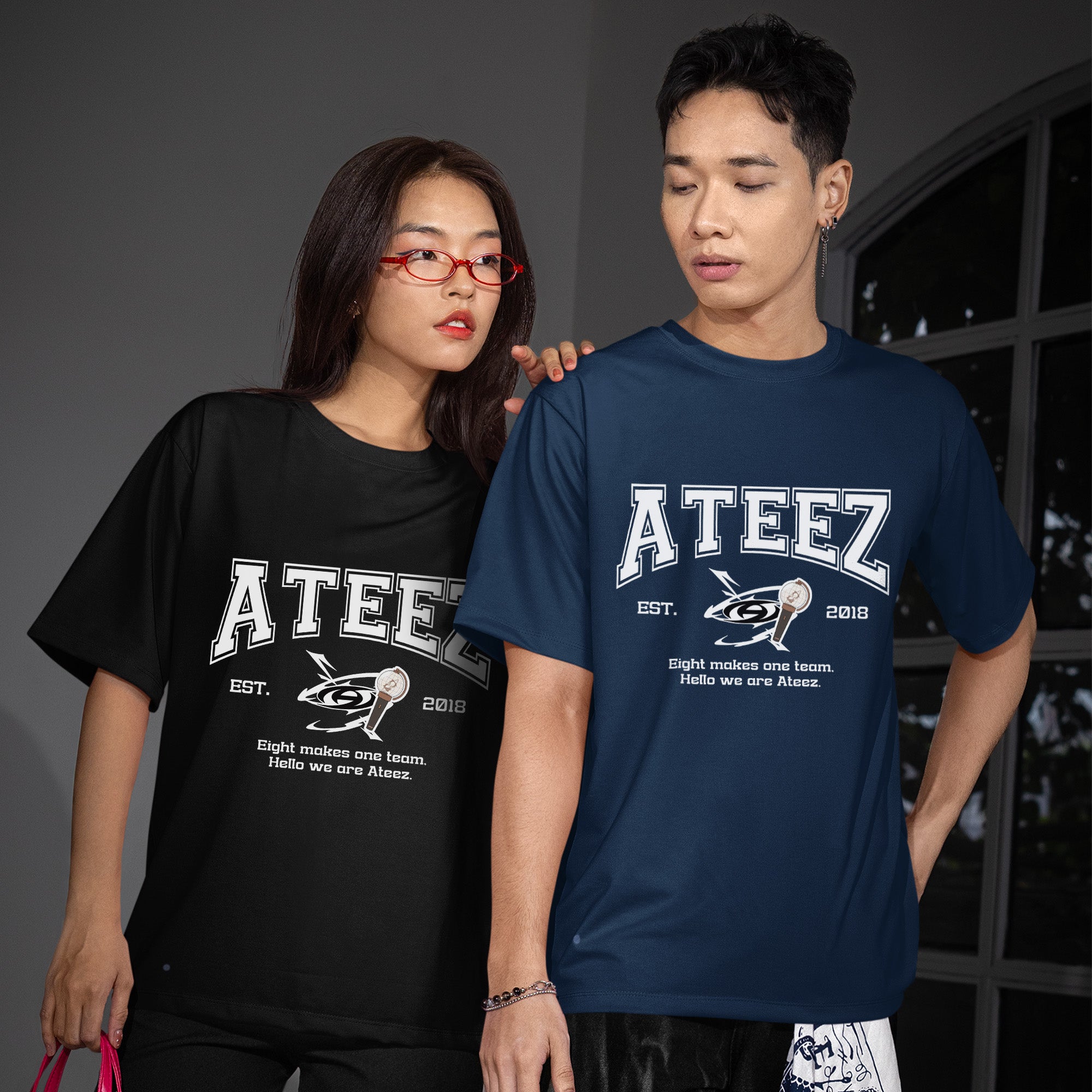 ATEEZ Hello We Are Est 2018 T-Shirt - Couple view, Y2K kpop concert tee