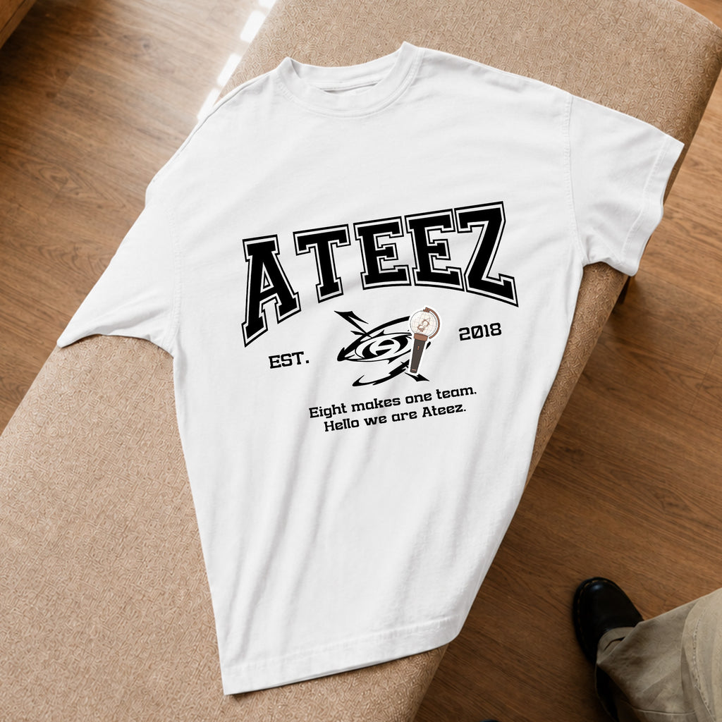 ATEEZ Hello We Are Est 2018 T-Shirt - Spread view, Y2K kpop concert tee