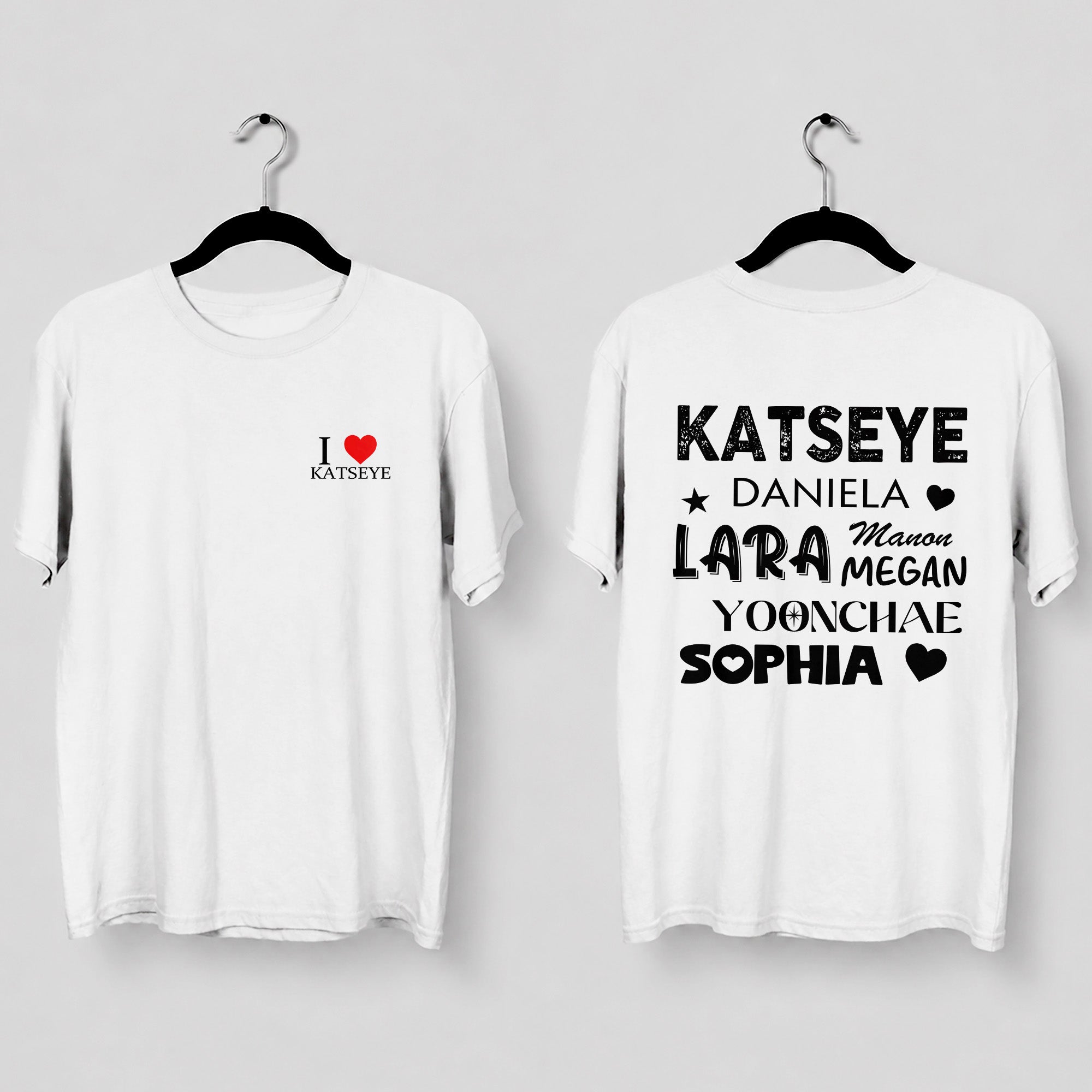 KATSEYE I Love T-Shirt - Main view, Y2K kpop concert tee