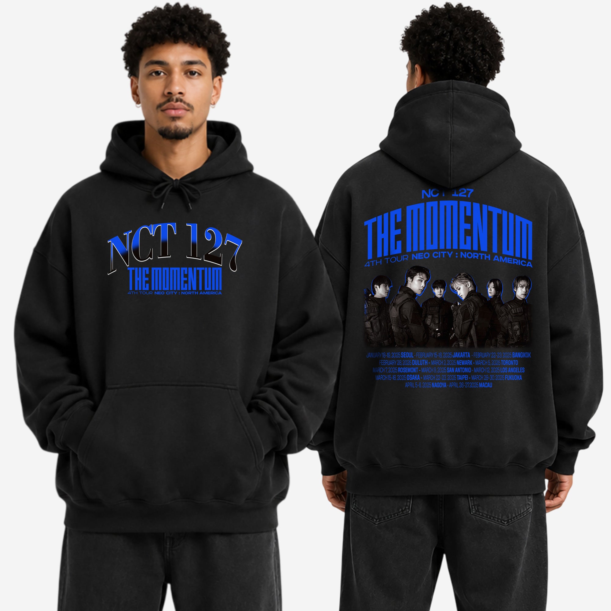 NCT 127 The Momentum North America Hoodie - Men view, Y2K kpop concert hoodie
