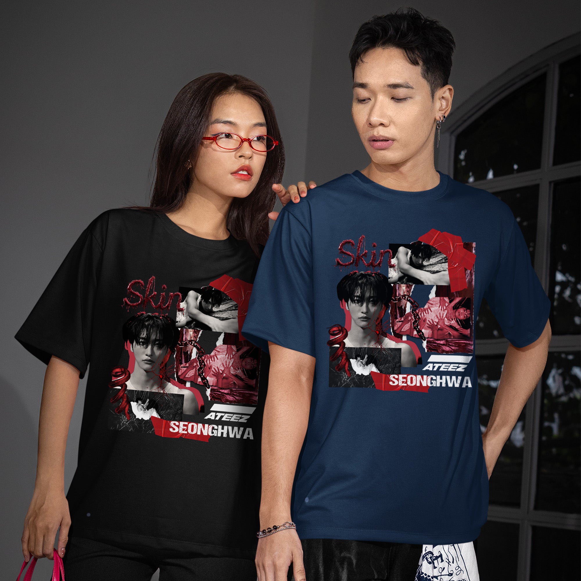 ATEEZ Seonghwa Skin T-Shirt - Couple view, Y2K kpop concert tee