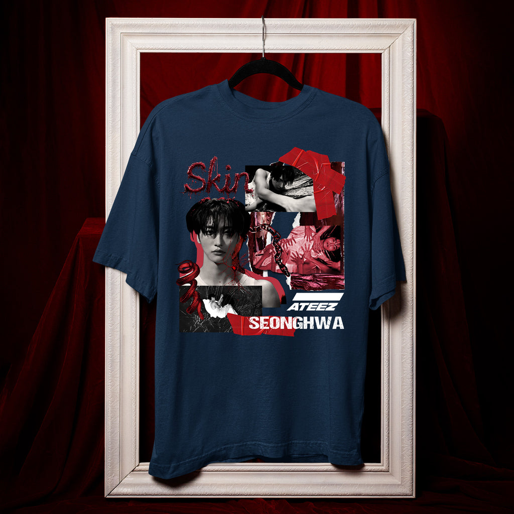 ATEEZ Seonghwa Skin T-Shirt - Hang view, Y2K kpop concert tee