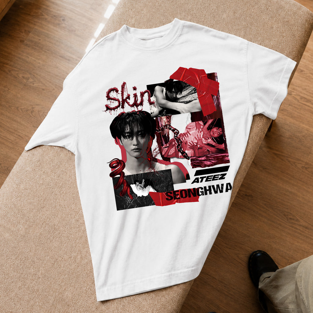 ATEEZ Seonghwa Skin T-Shirt - Spread view, Y2K kpop concert tee