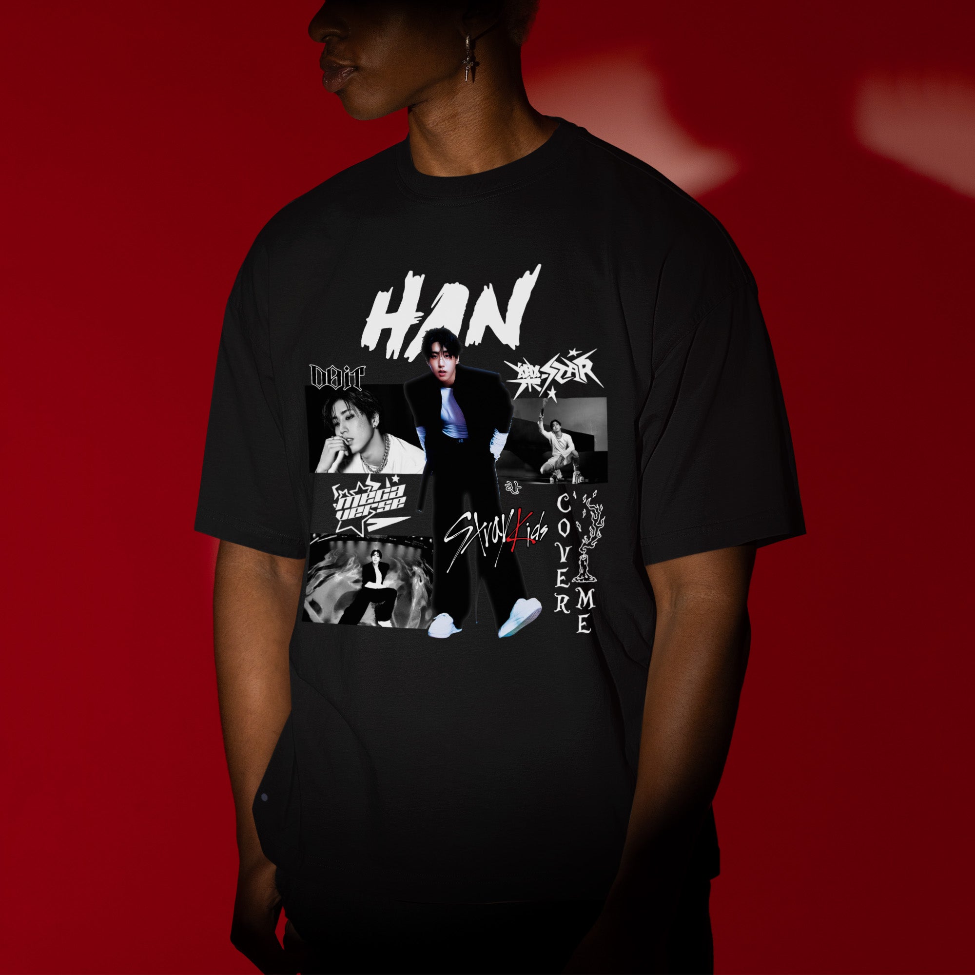 Stray Kids Graphic Han Style T-Shirt - Men view, Y2K kpop concert tee
