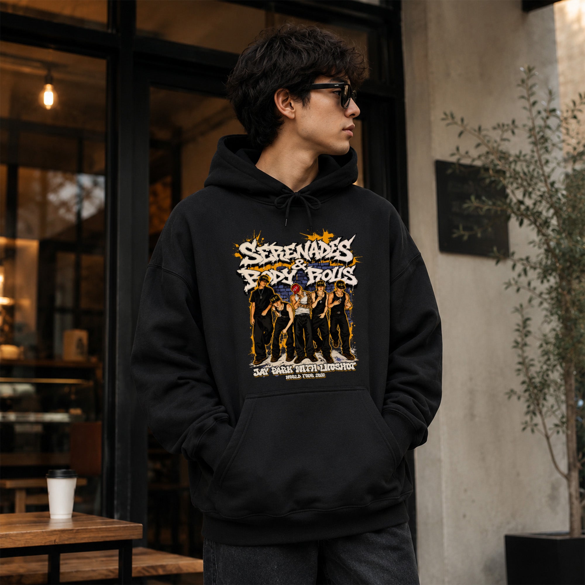 Jay Park w LNGSHOT 2026 World Tour Hoodie - Men view, Y2K kpop concert hoodie