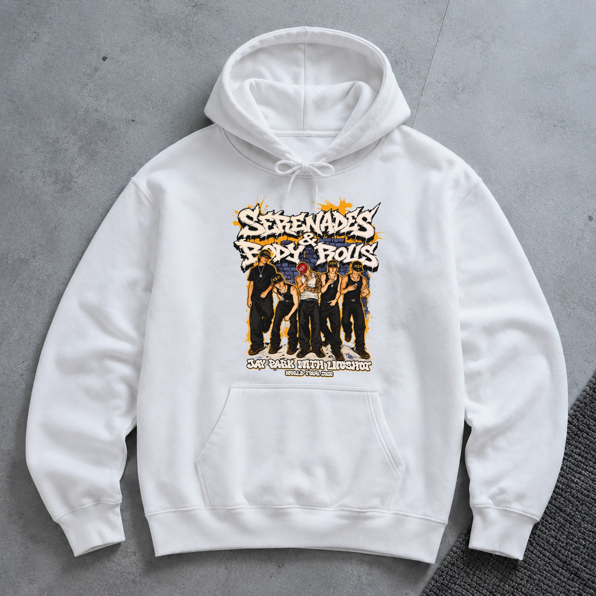 Jay Park w LNGSHOT 2026 World Tour Hoodie - Spread view, Y2K kpop concert hoodie