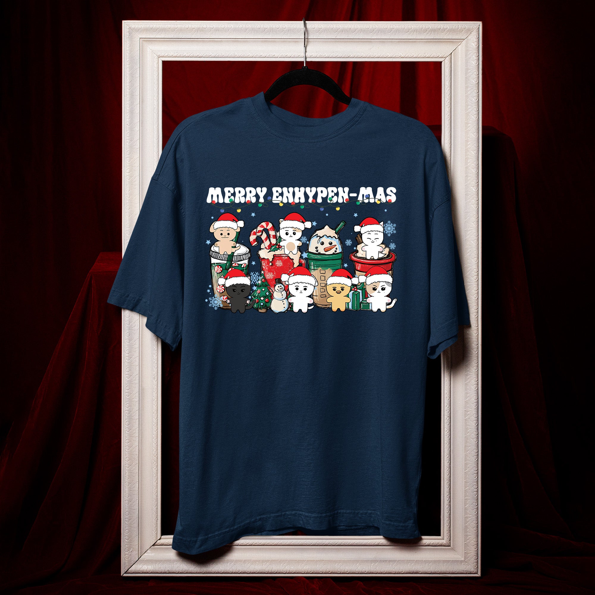 Merry Enhypen-Mas T-Shirt - Hang view, Y2K kpop concert tee