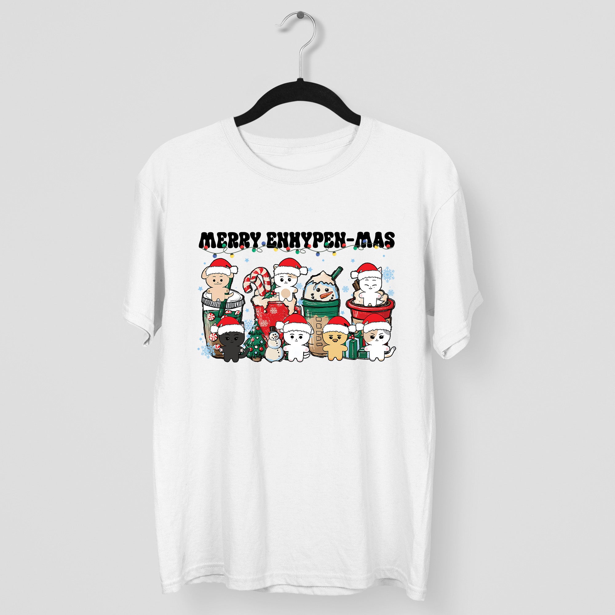Merry Enhypen-Mas T-Shirt - Main view, Y2K kpop concert tee