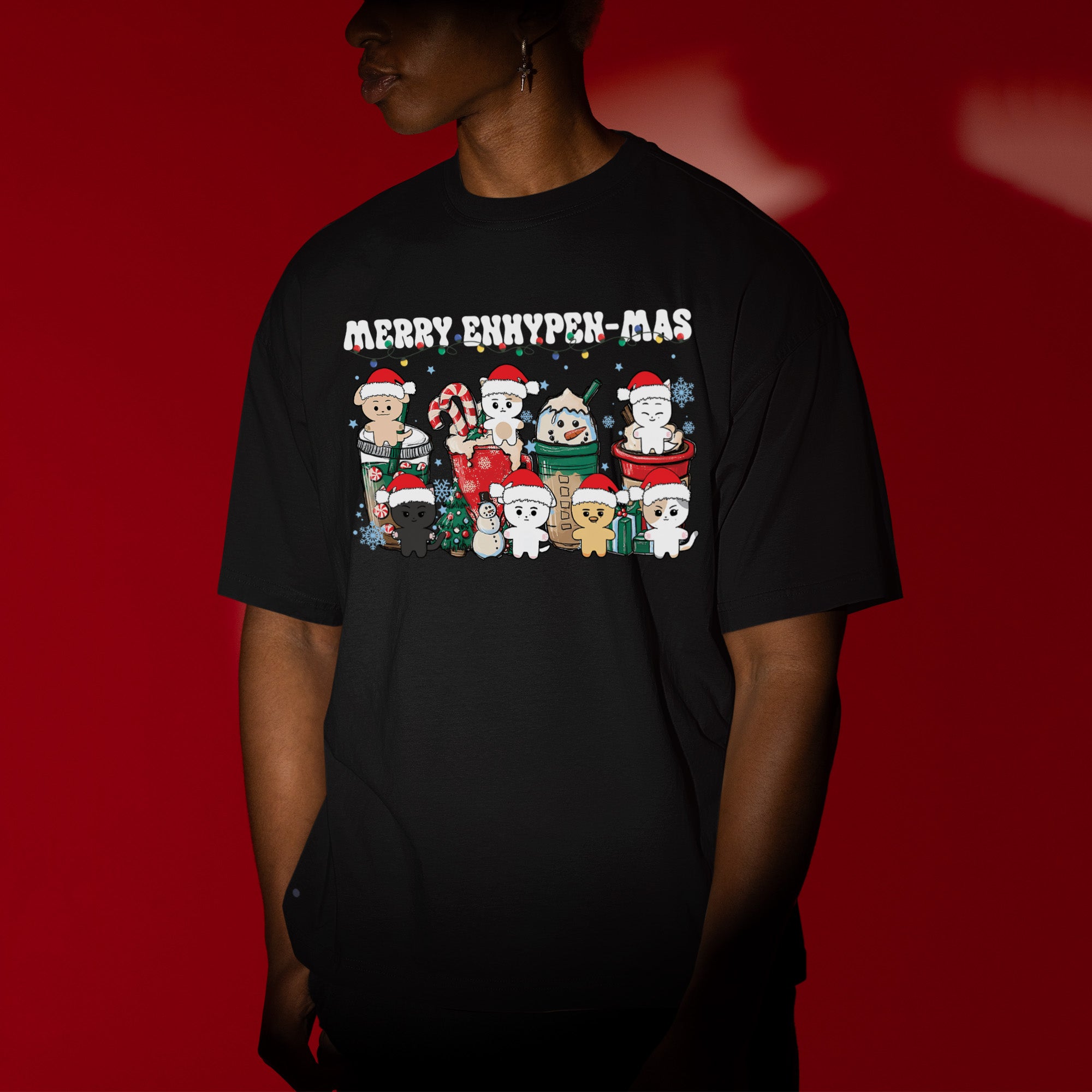 Merry Enhypen-Mas T-Shirt - Men view, Y2K kpop concert tee