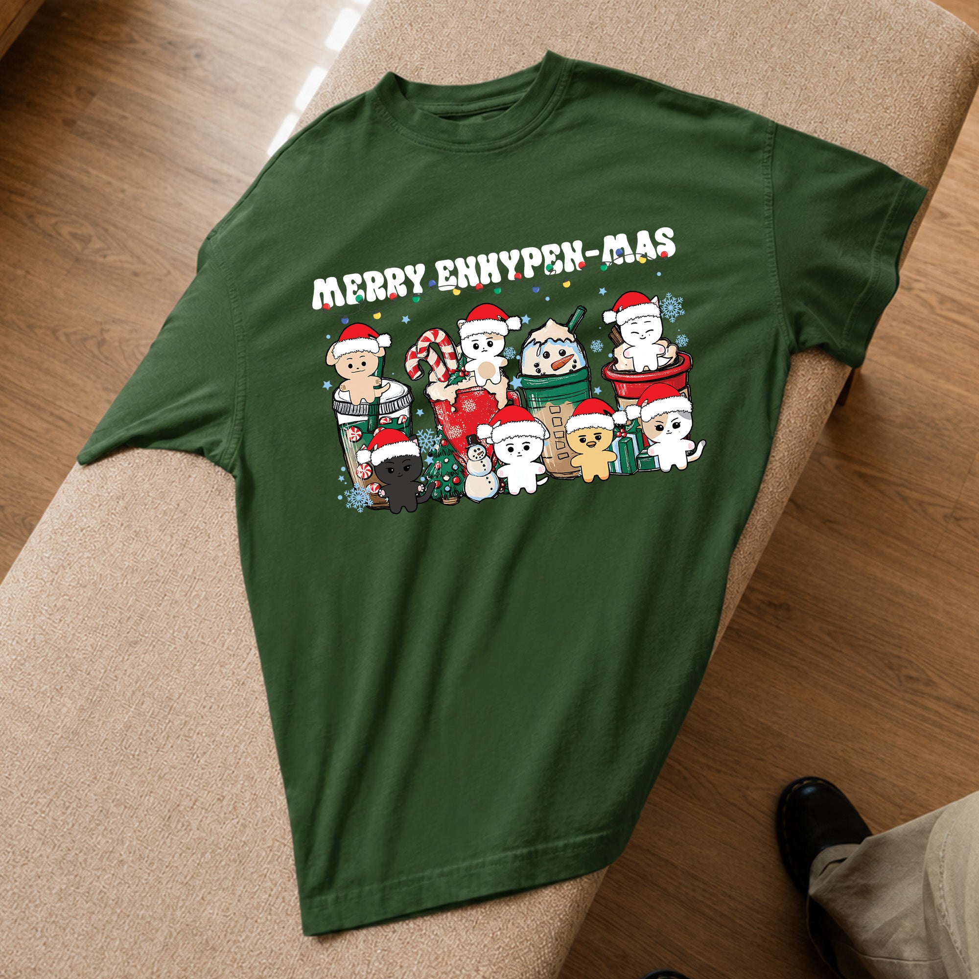 Merry Enhypen-Mas T-Shirt - Spread view, Y2K kpop concert tee