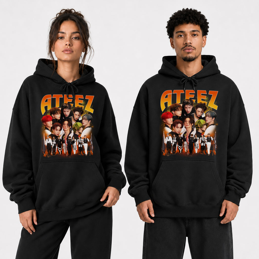 ATEEZ Retro Graphic Hoodie - Couple view, Y2K kpop concert hoodie