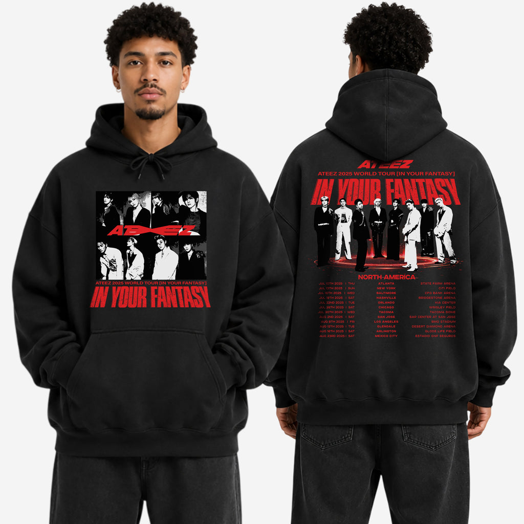 ATEEZ 2025 World Tour In Your Fantasy Hoodie - Men view, Y2K kpop concert hoodie