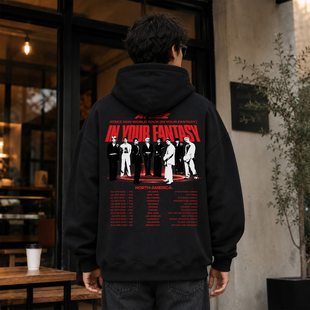 ATEEZ 2025 World Tour In Your Fantasy Hoodie - Men Back view, Y2K kpop concert hoodie