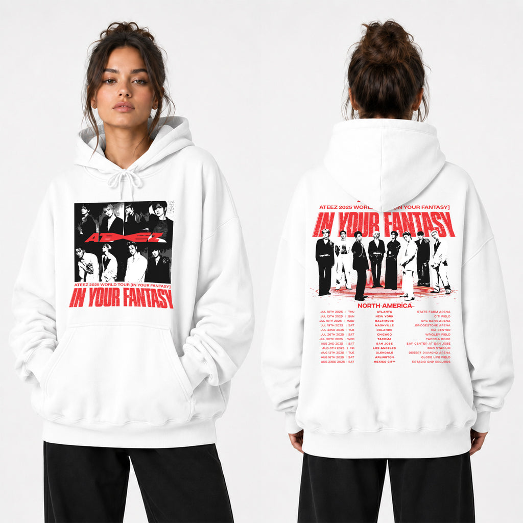 ATEEZ 2025 World Tour In Your Fantasy Hoodie - Women view, Y2K kpop concert hoodie