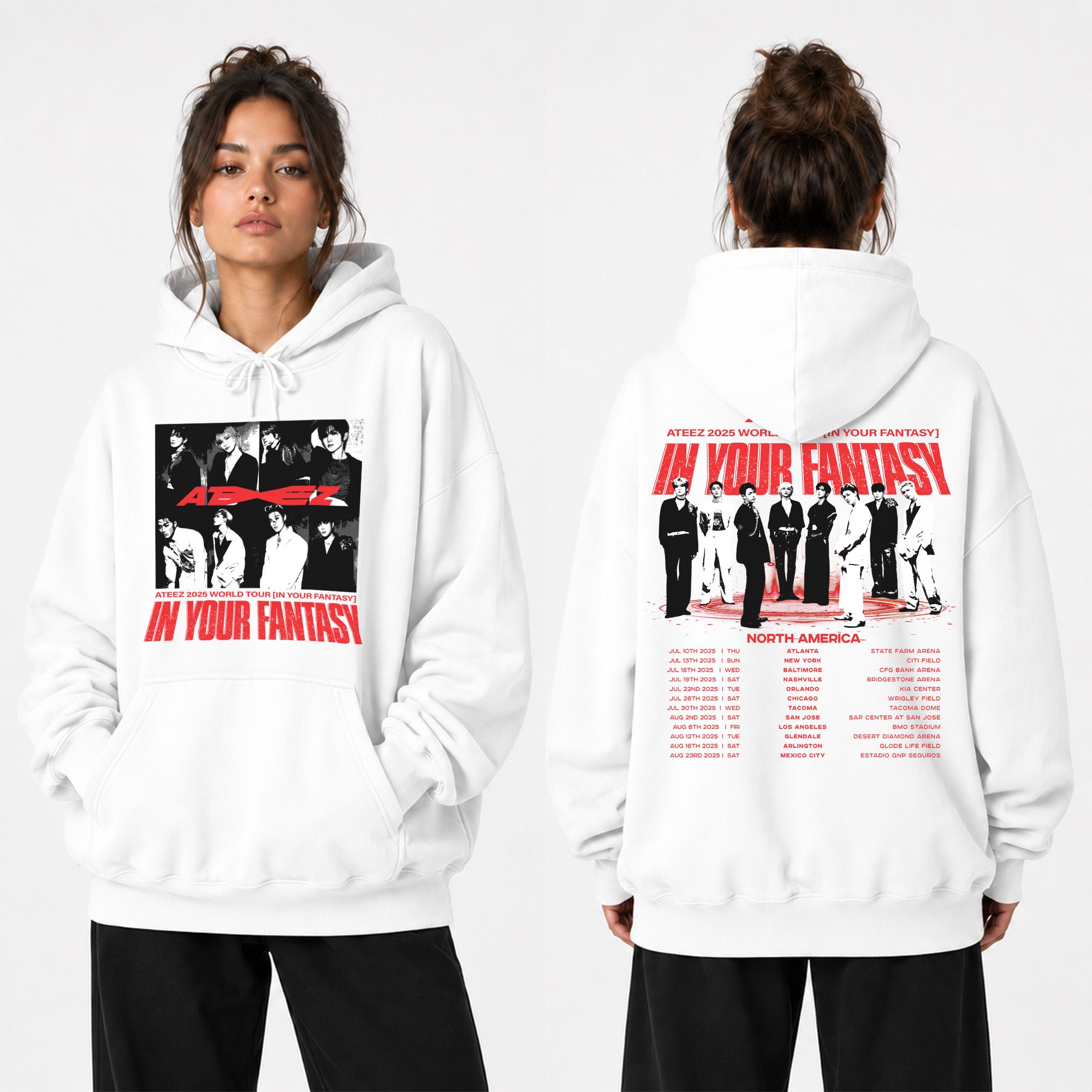 ATEEZ 2025 World Tour In Your Fantasy Hoodie - Women view, Y2K kpop concert hoodie