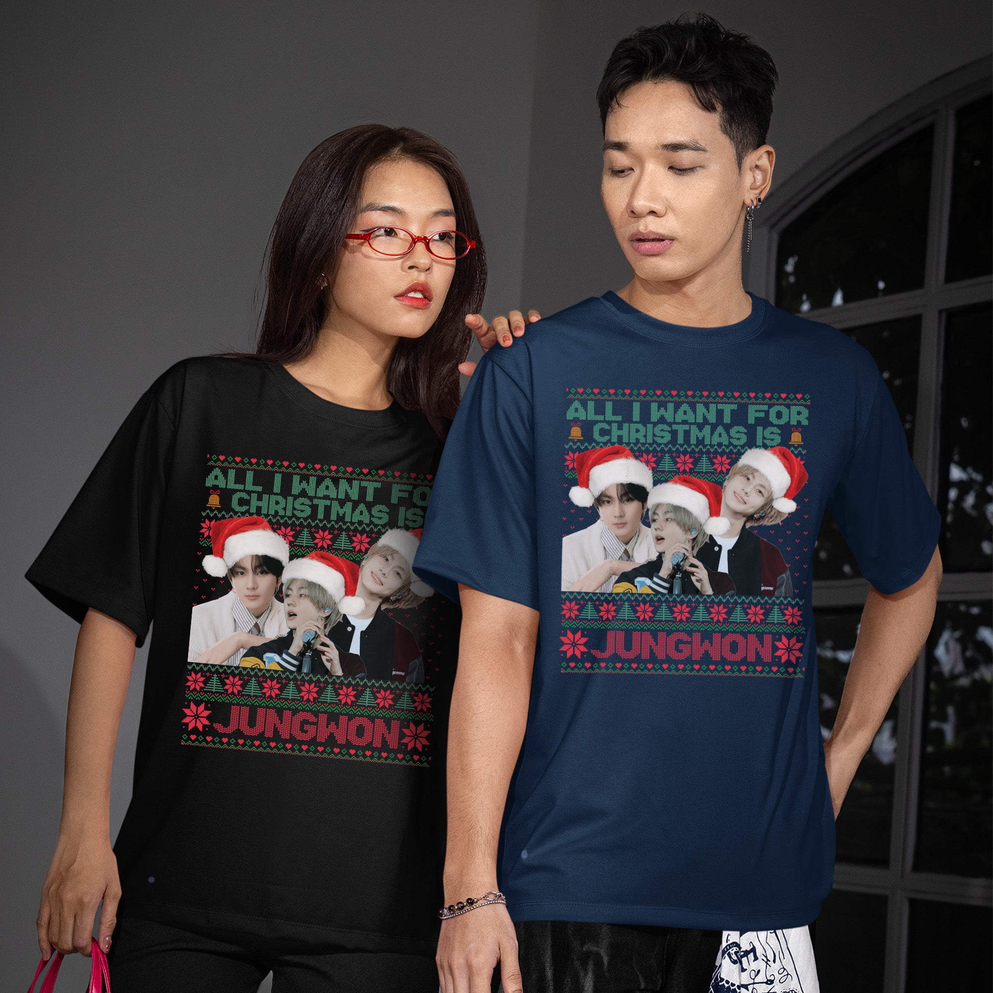 ENHYPEN All I Want For Christmas Is Jungwon T-Shirt - Couple view, Y2K kpop concert tee