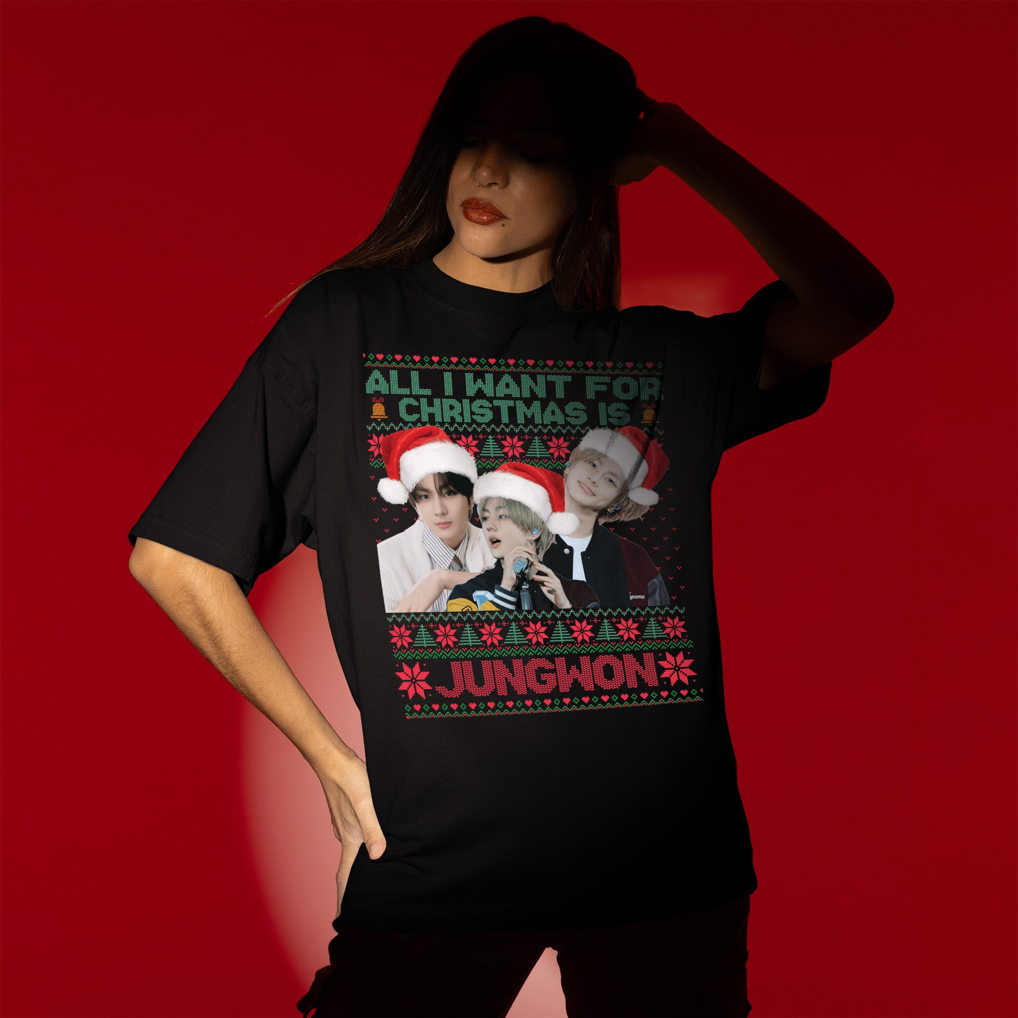 ENHYPEN All I Want For Christmas Is Jungwon T-Shirt - Women view, Y2K kpop concert tee