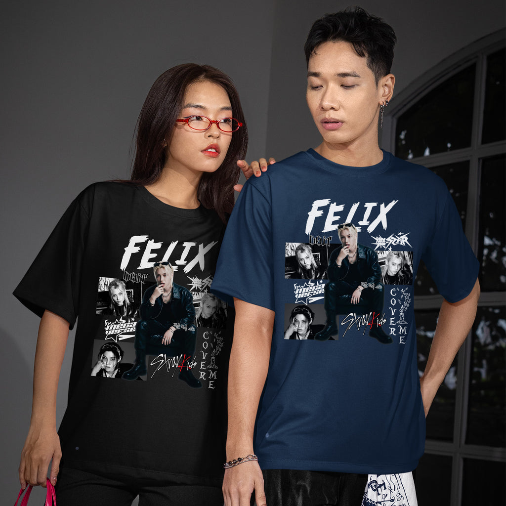 Stray Kids Graphic Felix Style T-Shirt - Couple view, Y2K kpop concert tee