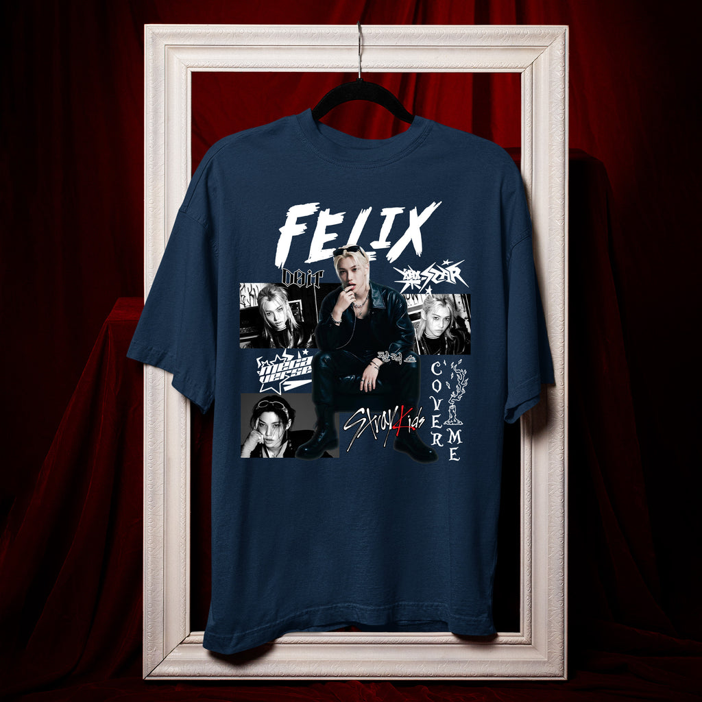 Stray Kids Graphic Felix Style T-Shirt - Hang view, Y2K kpop concert tee