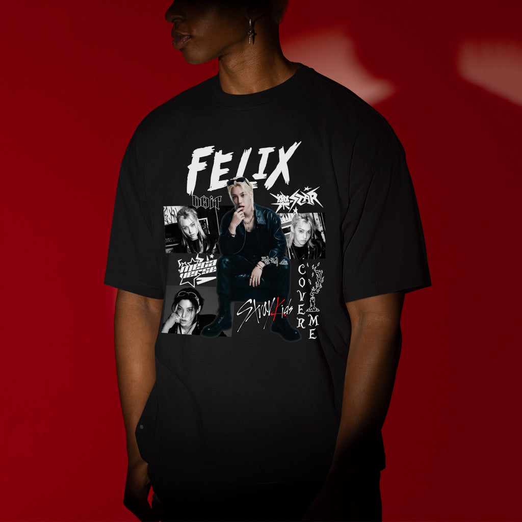 Stray Kids Graphic Felix Style T-Shirt - Men view, Y2K kpop concert tee