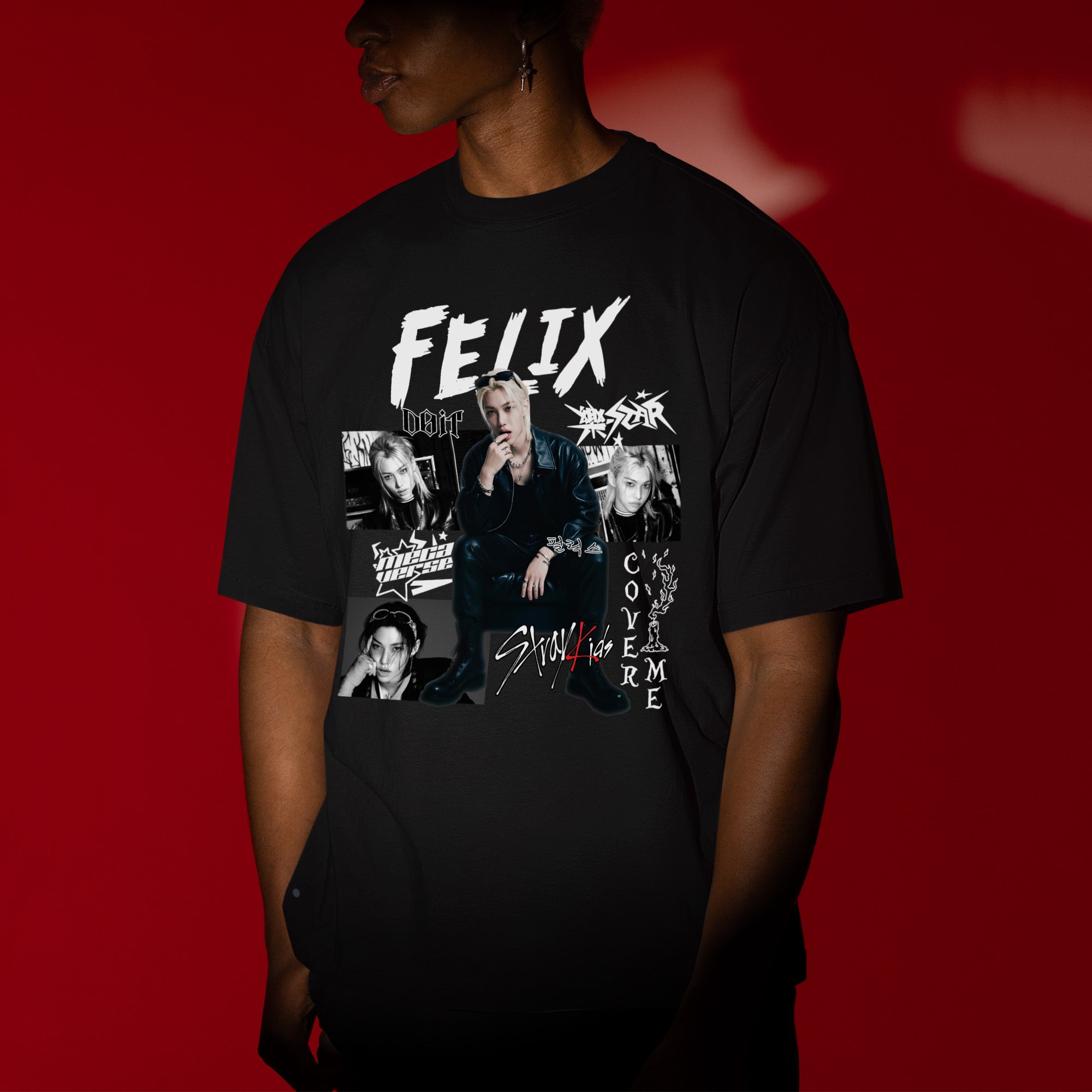 Stray Kids Graphic Felix Style T-Shirt - Men view, Y2K kpop concert tee