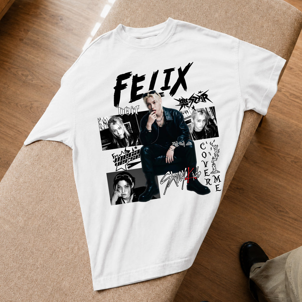 Stray Kids Graphic Felix Style T-Shirt - Spread view, Y2K kpop concert tee