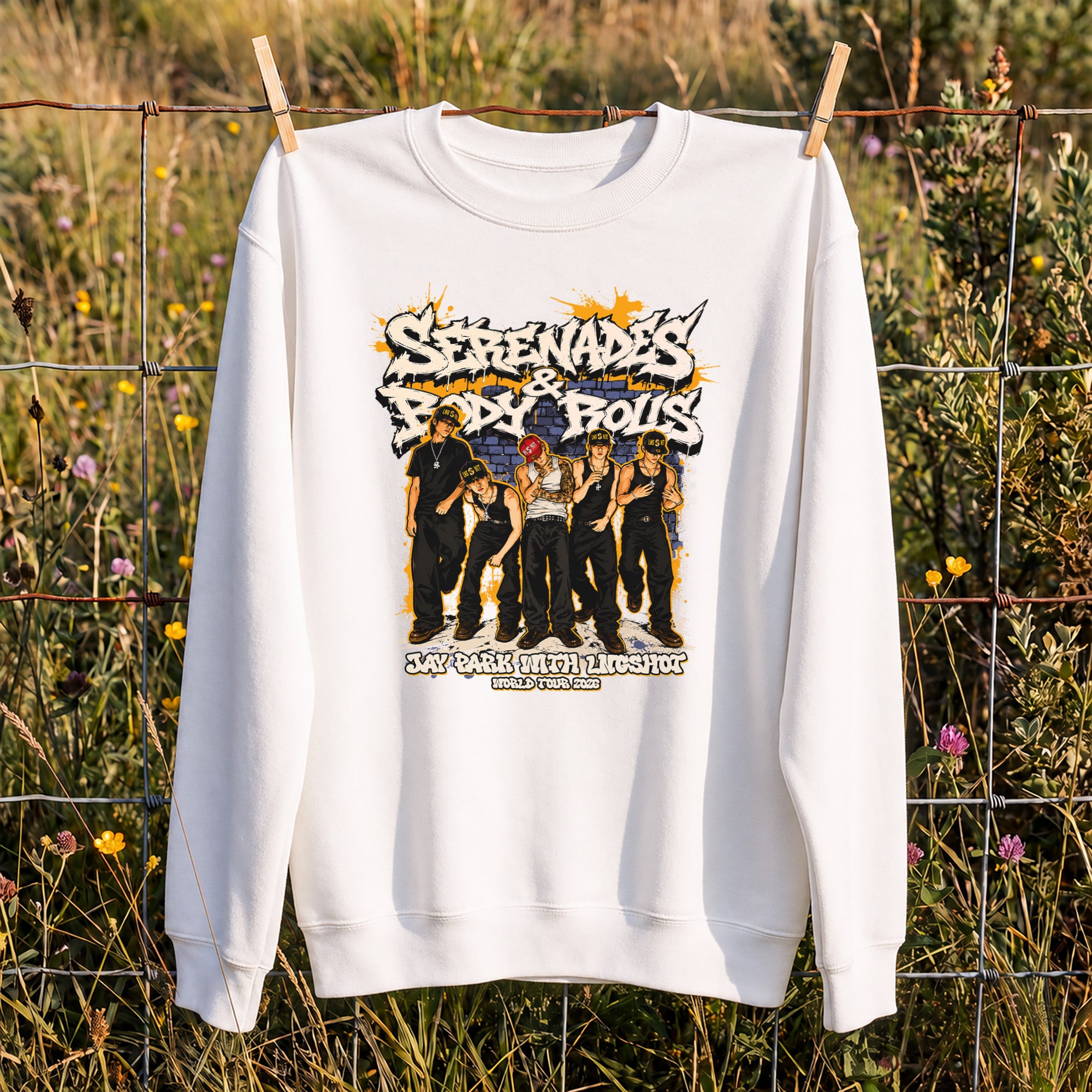 Jay Park Graphic LNGSHOT Concert 2026 Sweatshirt - Hang view, Y2K kpop concert sweatshirt