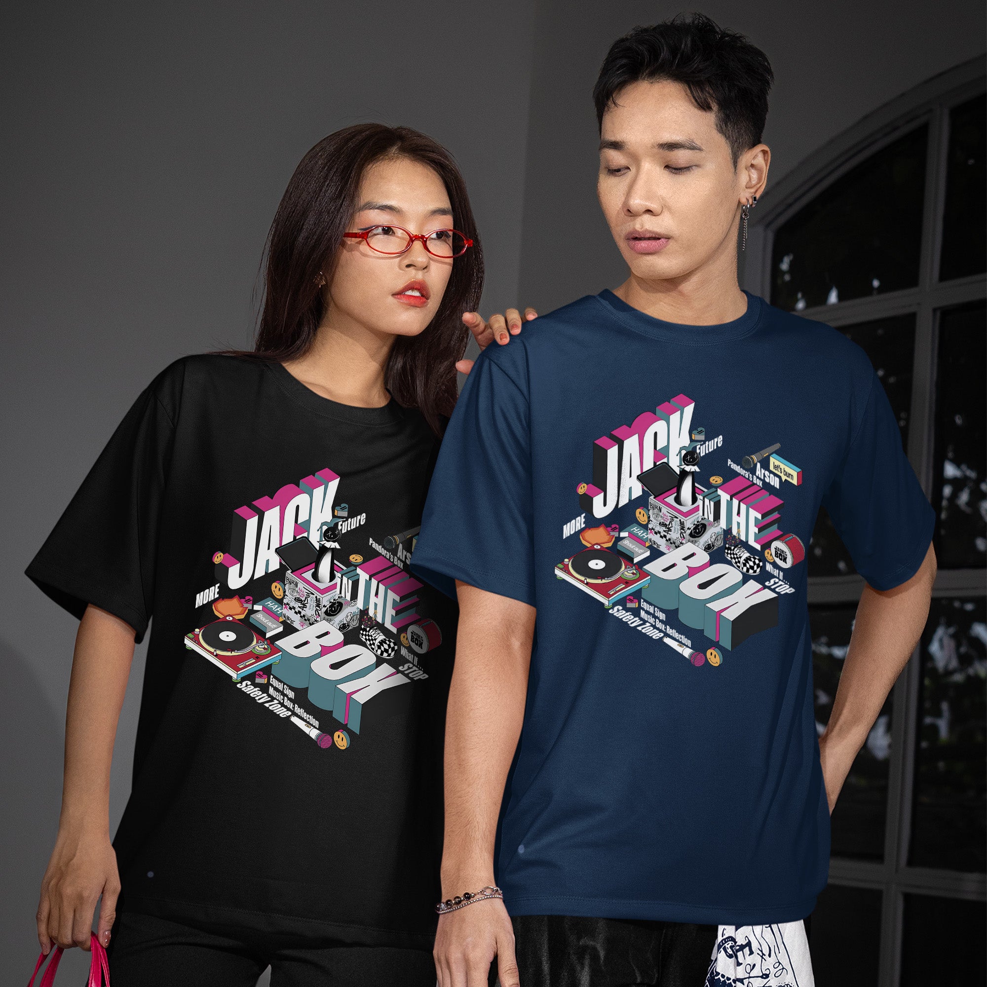 BTS J-Hope Jack In The Box T-Shirt - Couple view, Y2K kpop concert tee