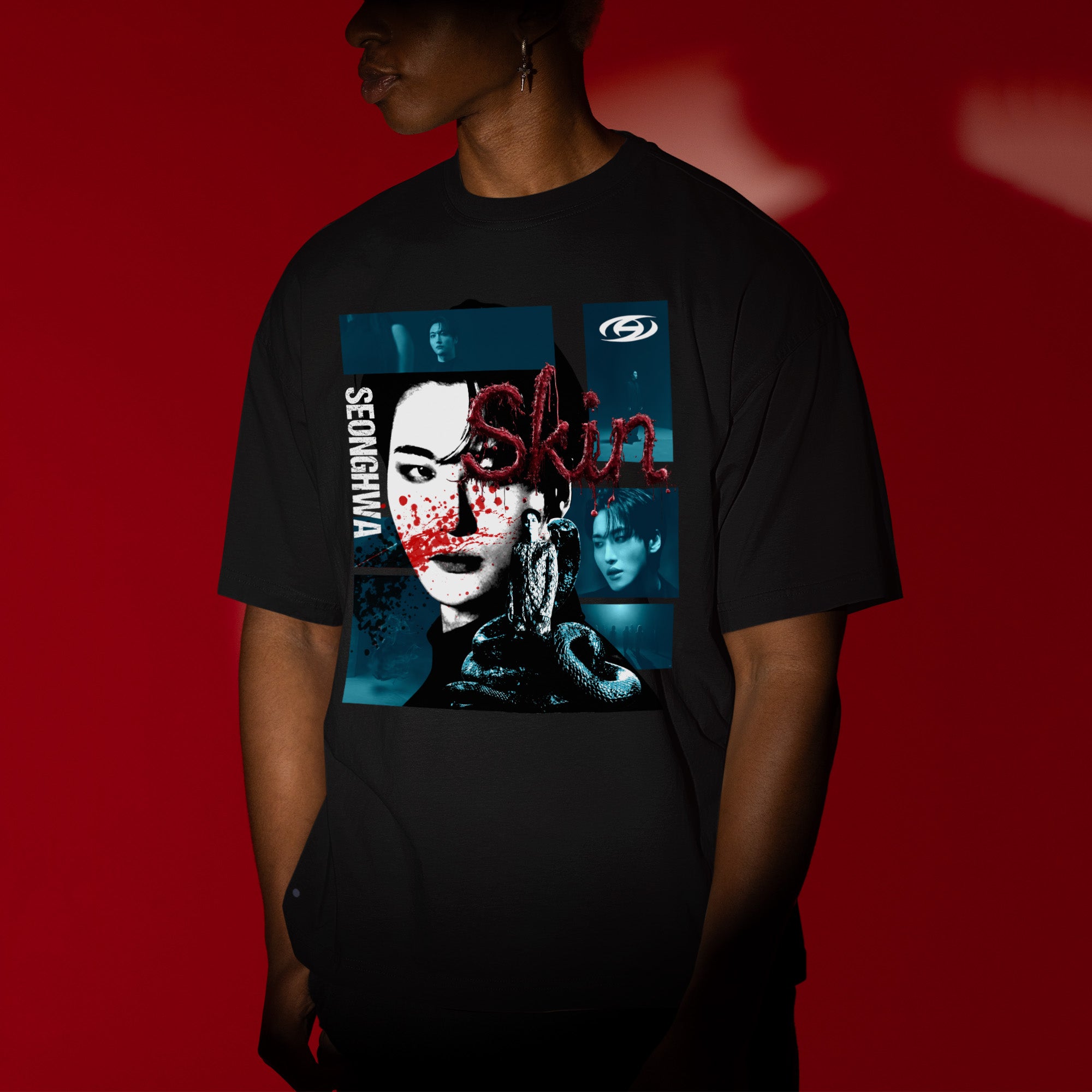 ATEEZ Seonghwa Skin Solo T-Shirt - Men view, Y2K kpop concert tee