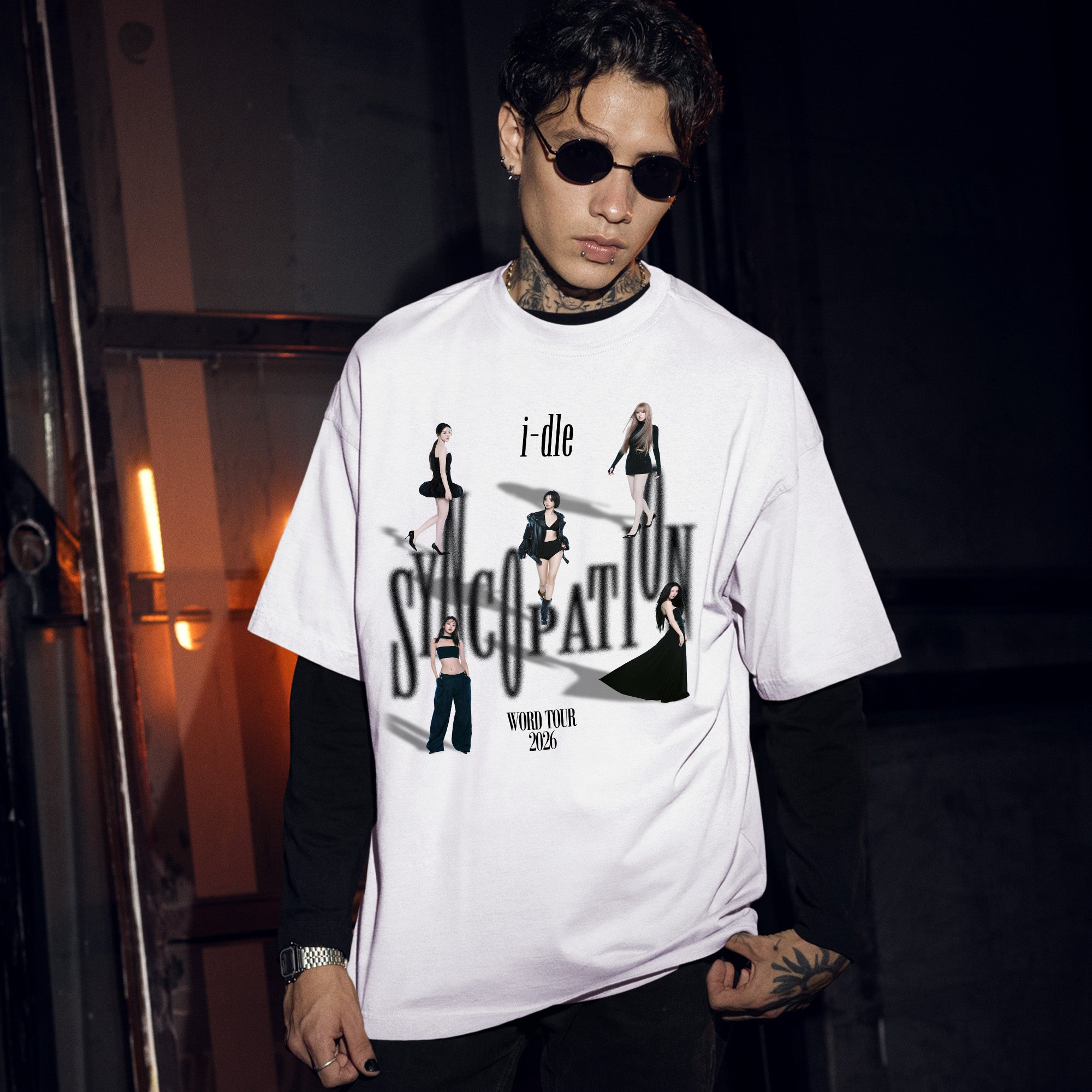 (G)I-DLE World Tour 2026 T-Shirt - Men Front view, Y2K kpop concert tee