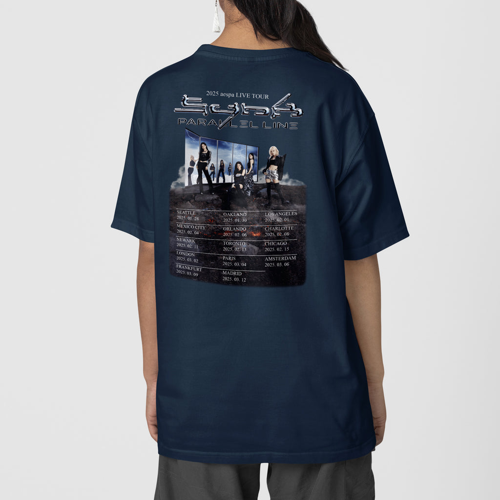 AESPA 2025 Live Tour Synk Parallel Line T-Shirt - Back view, Y2K kpop concert tee