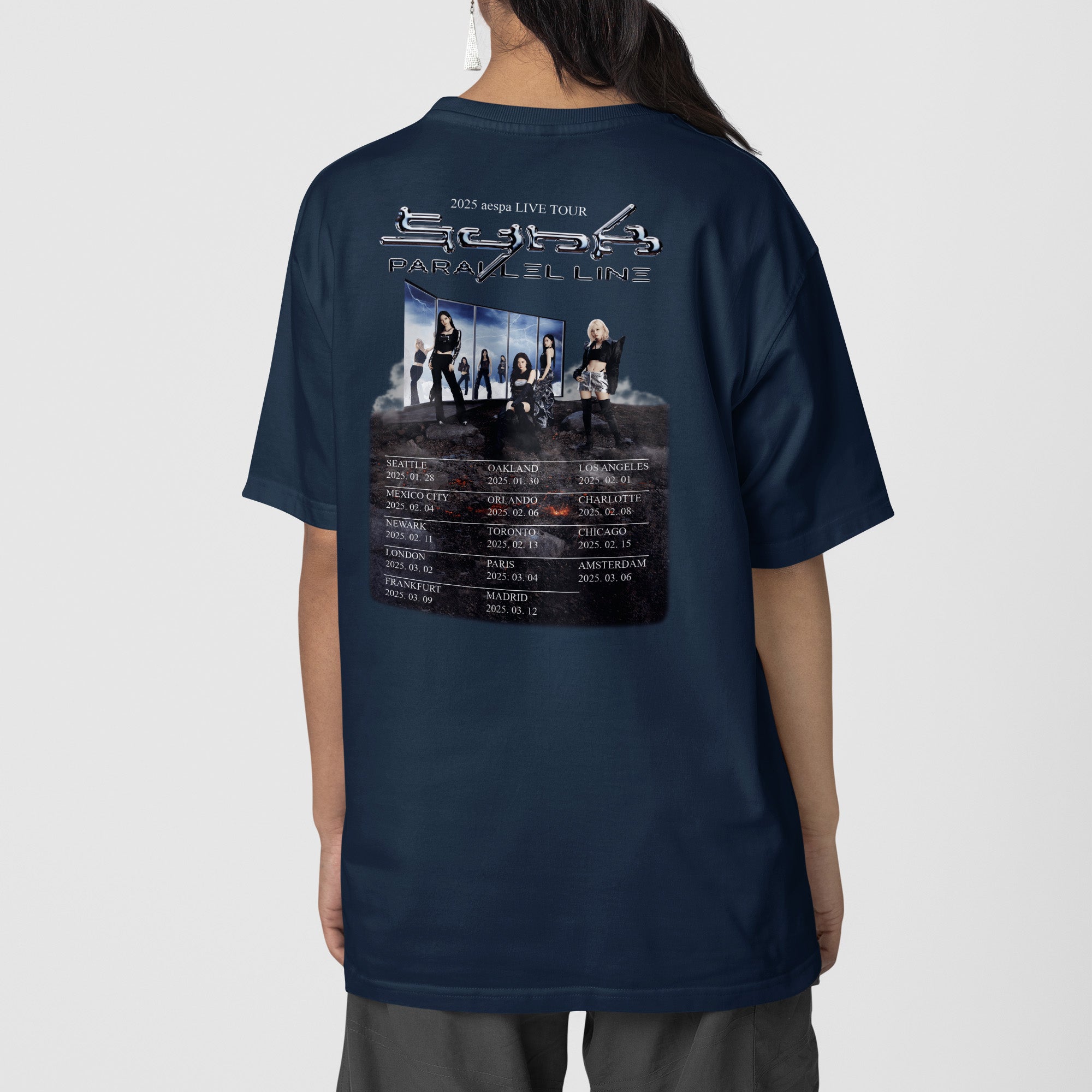 AESPA 2025 Live Tour Synk Parallel Line T-Shirt - Back view, Y2K kpop concert tee