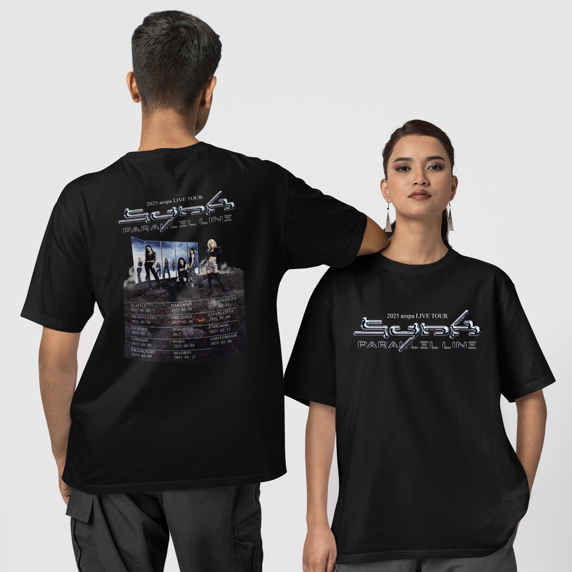 AESPA 2025 Live Tour Synk Parallel Line T-Shirt - Couple 1 view, Y2K kpop concert tee