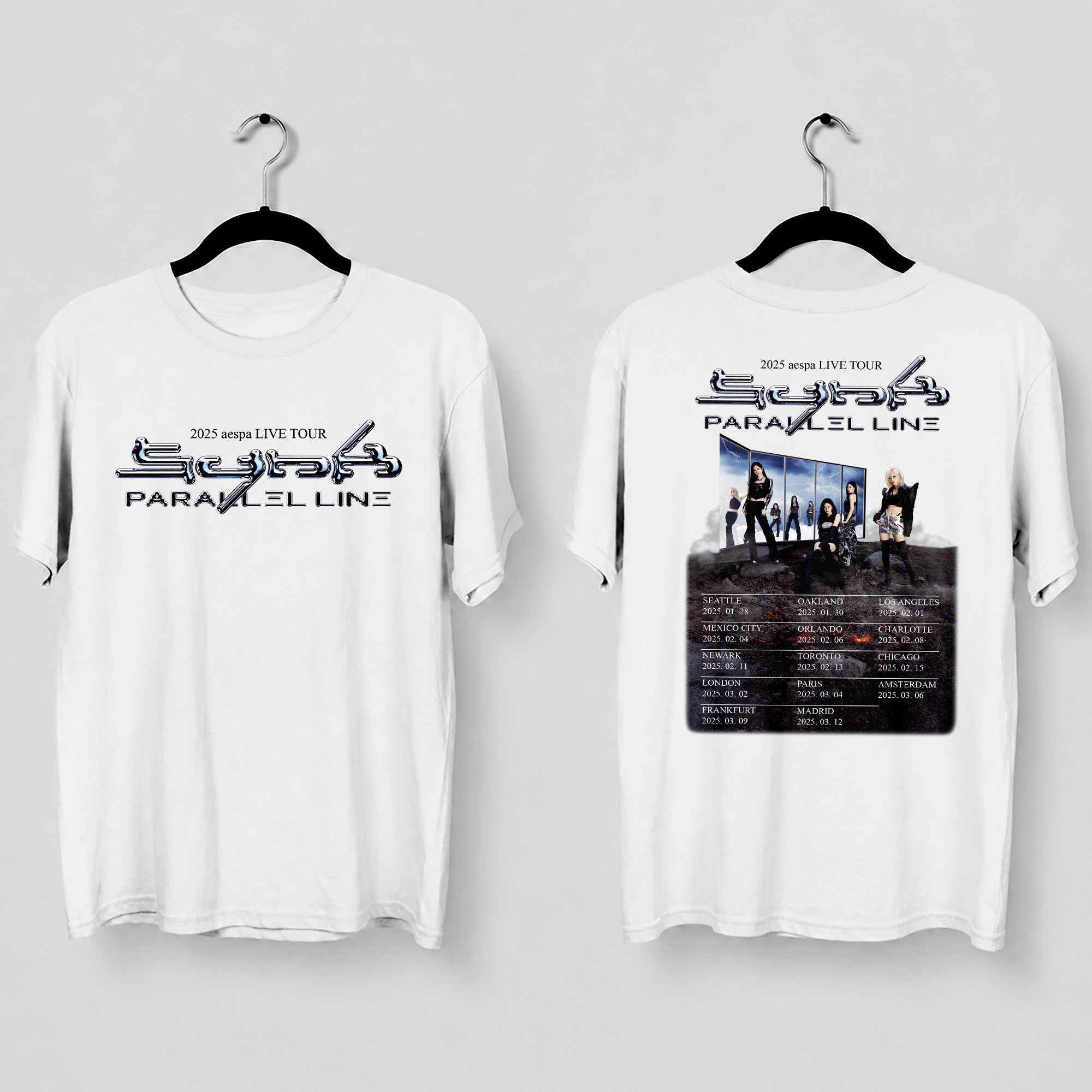 AESPA 2025 Live Tour Synk Parallel Line T-Shirt - Main view, Y2K kpop concert tee