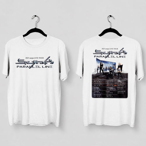 AESPA 2025 Live Tour Synk Parallel Line T-Shirt - Main view, Y2K kpop concert tee