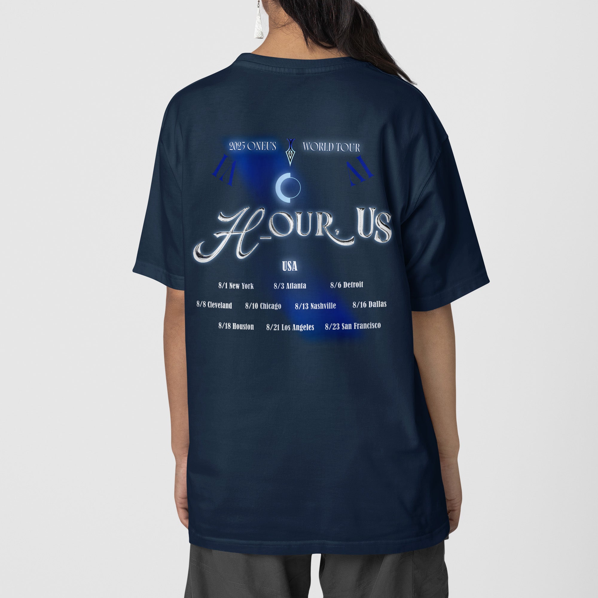 ONEUS 2025 World Tour Hour Us T-Shirt - Back view, Y2K kpop concert tee