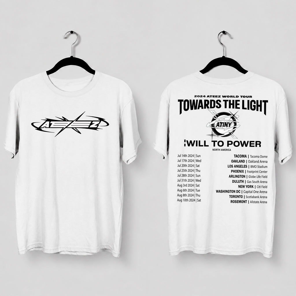 ATEEZ World Tour Towards The Light North America 2024 T-Shirt - Main view, Y2K kpop concert tee