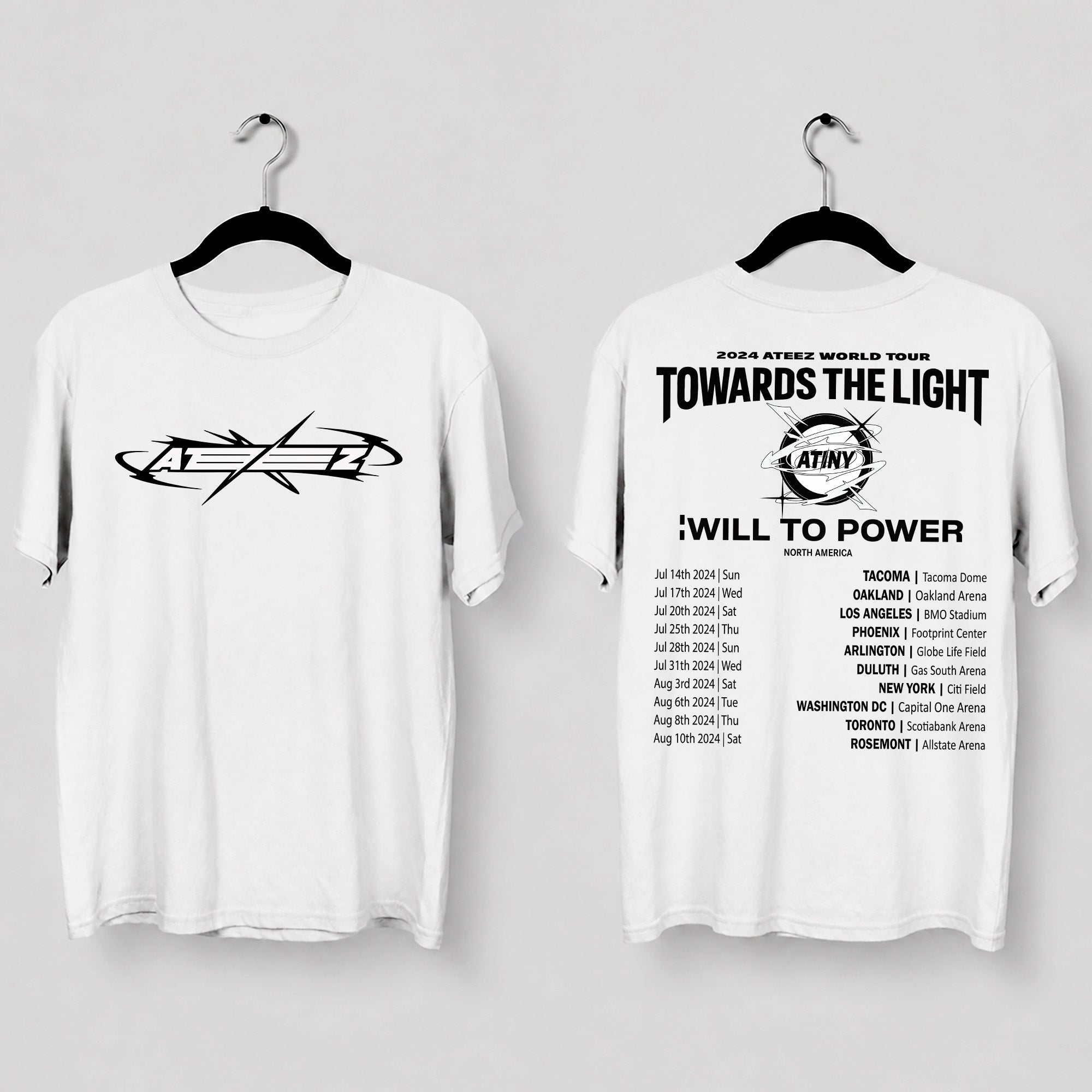 ATEEZ World Tour Towards The Light North America 2024 T-Shirt - Main view, Y2K kpop concert tee