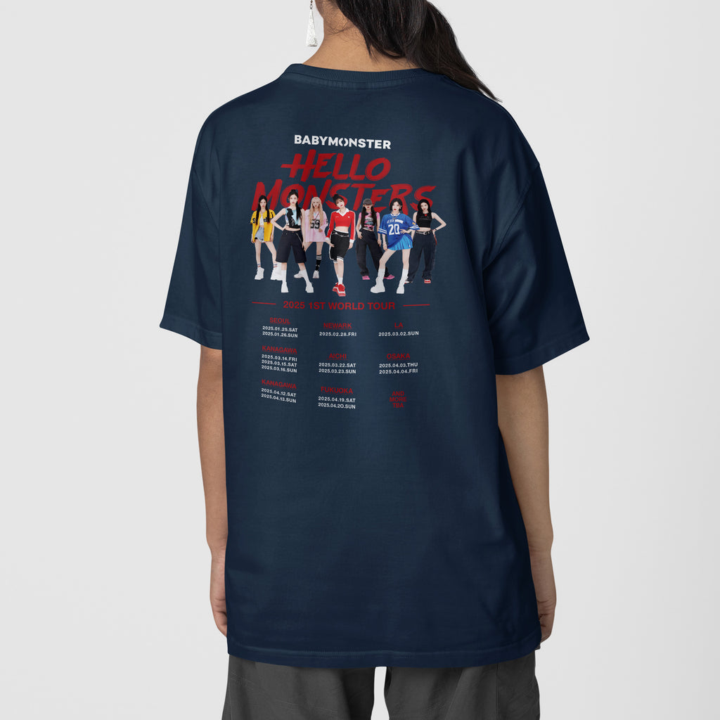 BABYMONSTER Hello Monsters 2025 1st World Tour T-Shirt - Back view, Y2K kpop concert tee