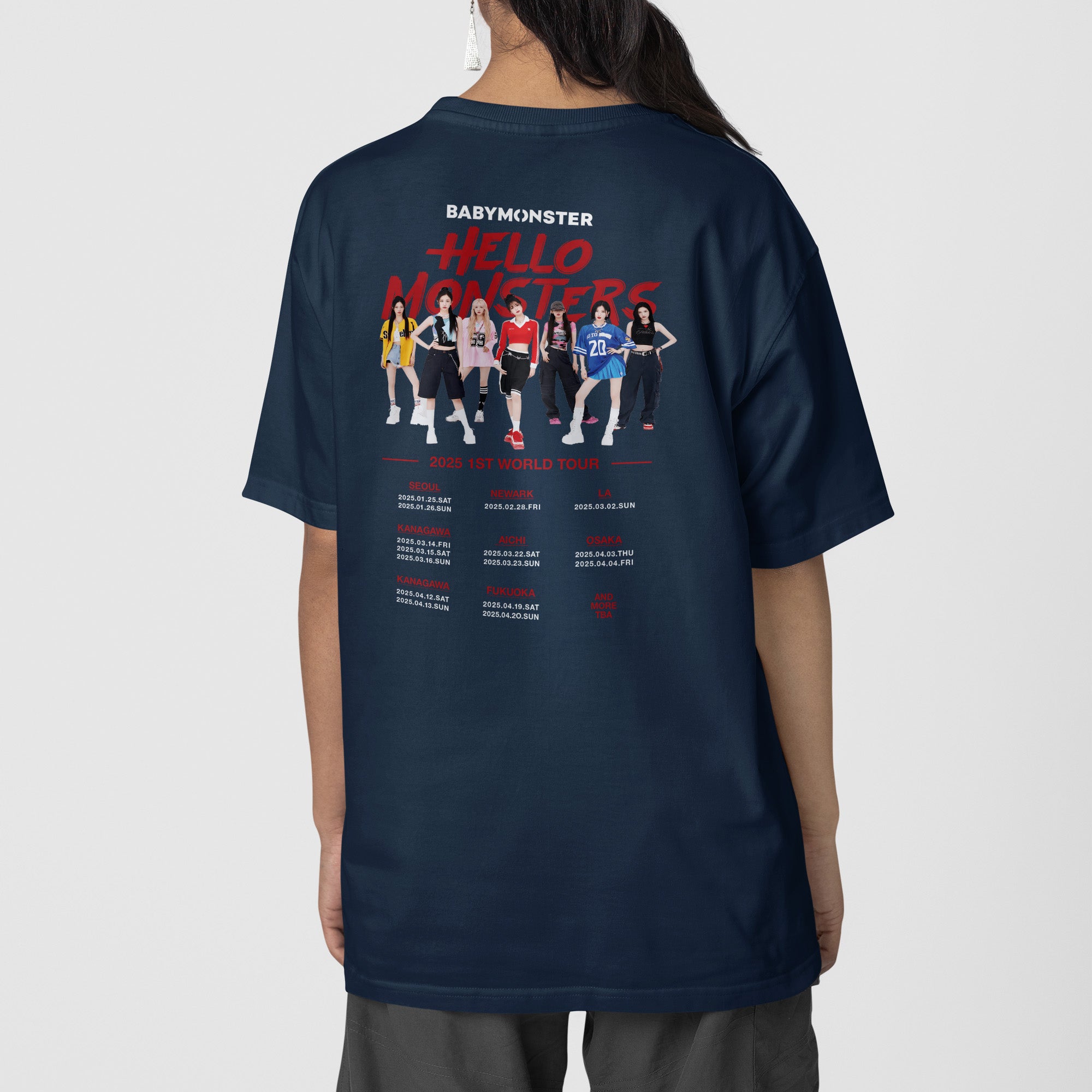 BABYMONSTER Hello Monsters 2025 1st World Tour T-Shirt - Back view, Y2K kpop concert tee