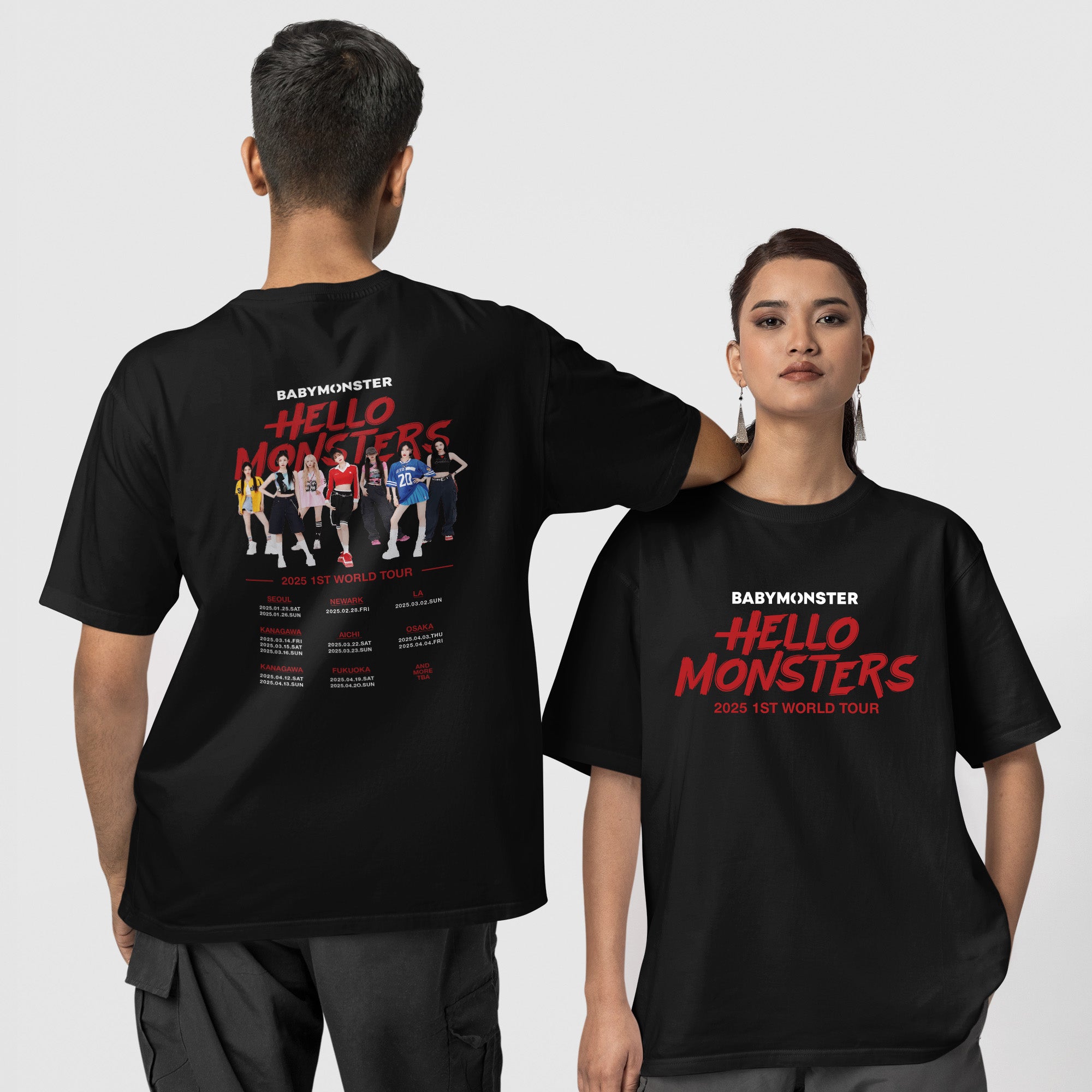 BABYMONSTER Hello Monsters 2025 1st World Tour T-Shirt - Couple 1 view, Y2K kpop concert tee