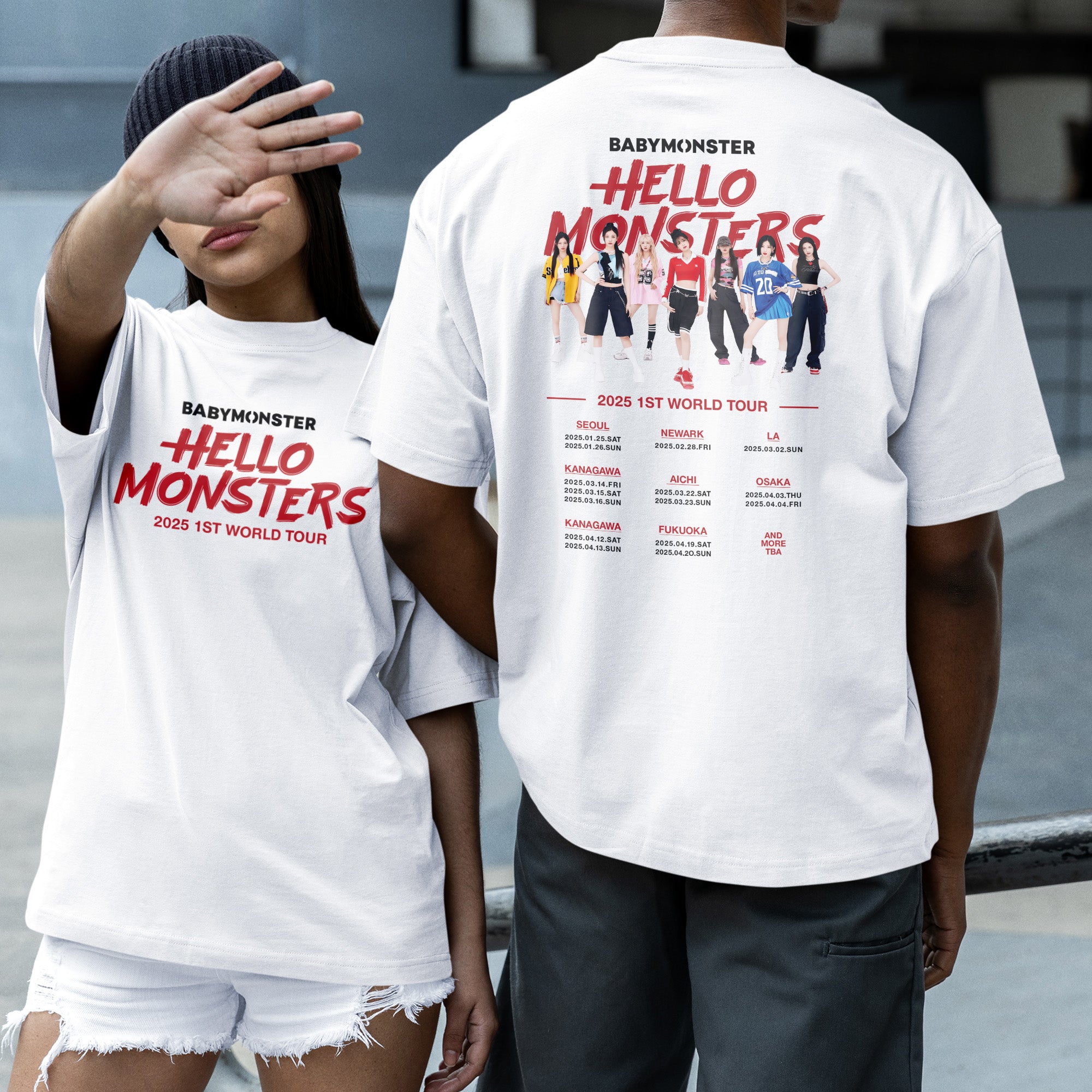BABYMONSTER Hello Monsters 2025 1st World Tour T-Shirt - Couple 2 view, Y2K kpop concert tee