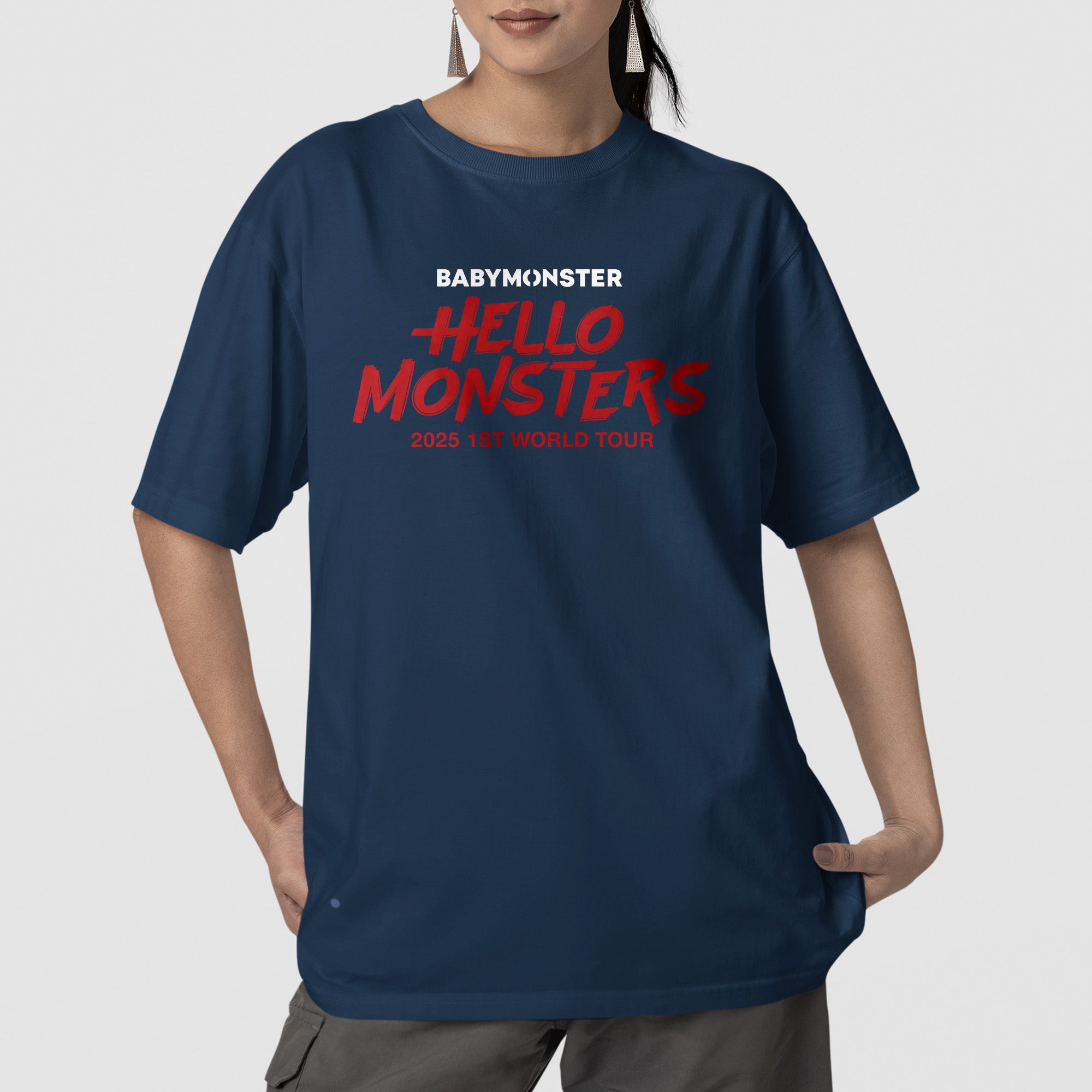 BABYMONSTER Hello Monsters 2025 1st World Tour T-Shirt - Front view, Y2K kpop concert tee