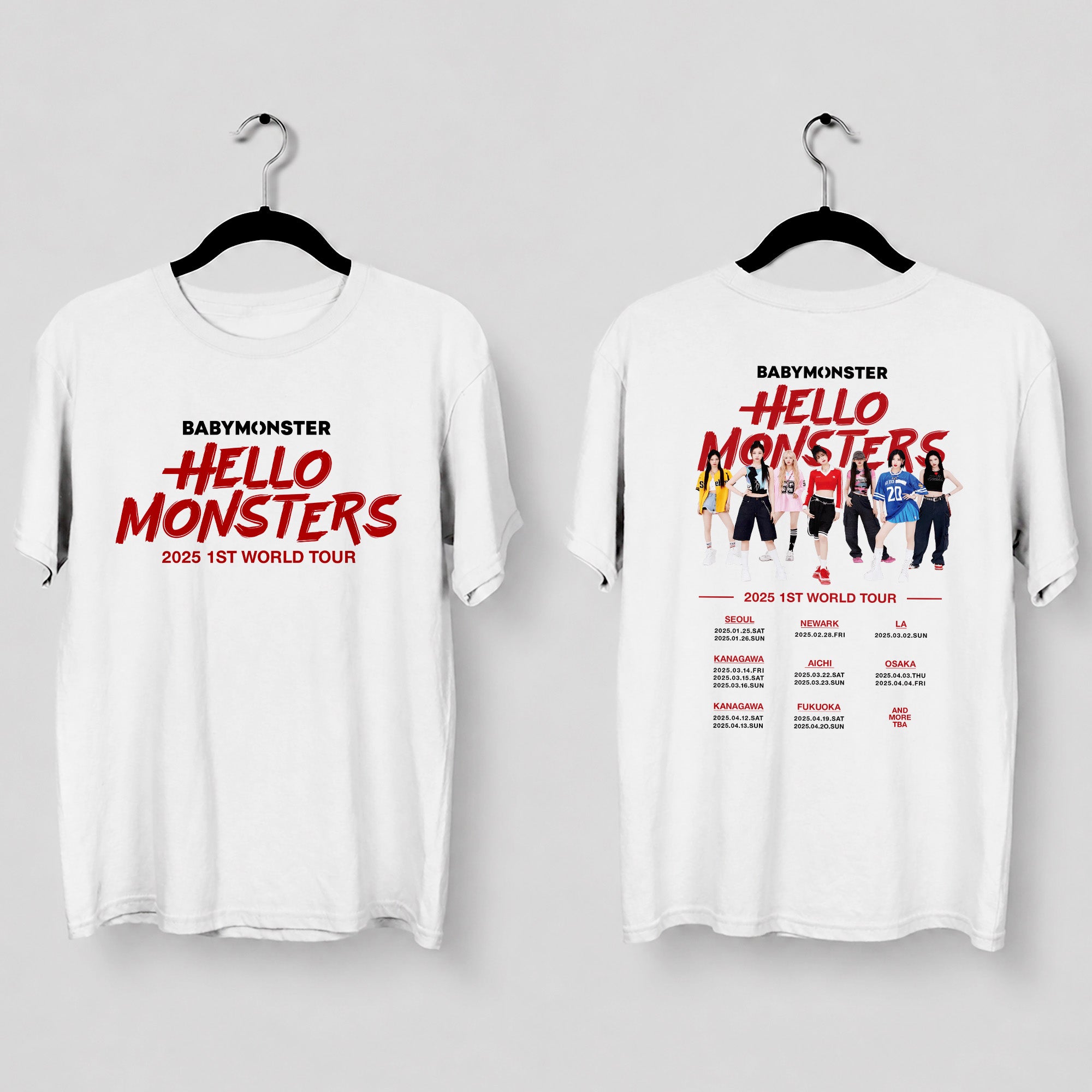 BABYMONSTER Hello Monsters 2025 1st World Tour T-Shirt - Main view, Y2K kpop concert tee