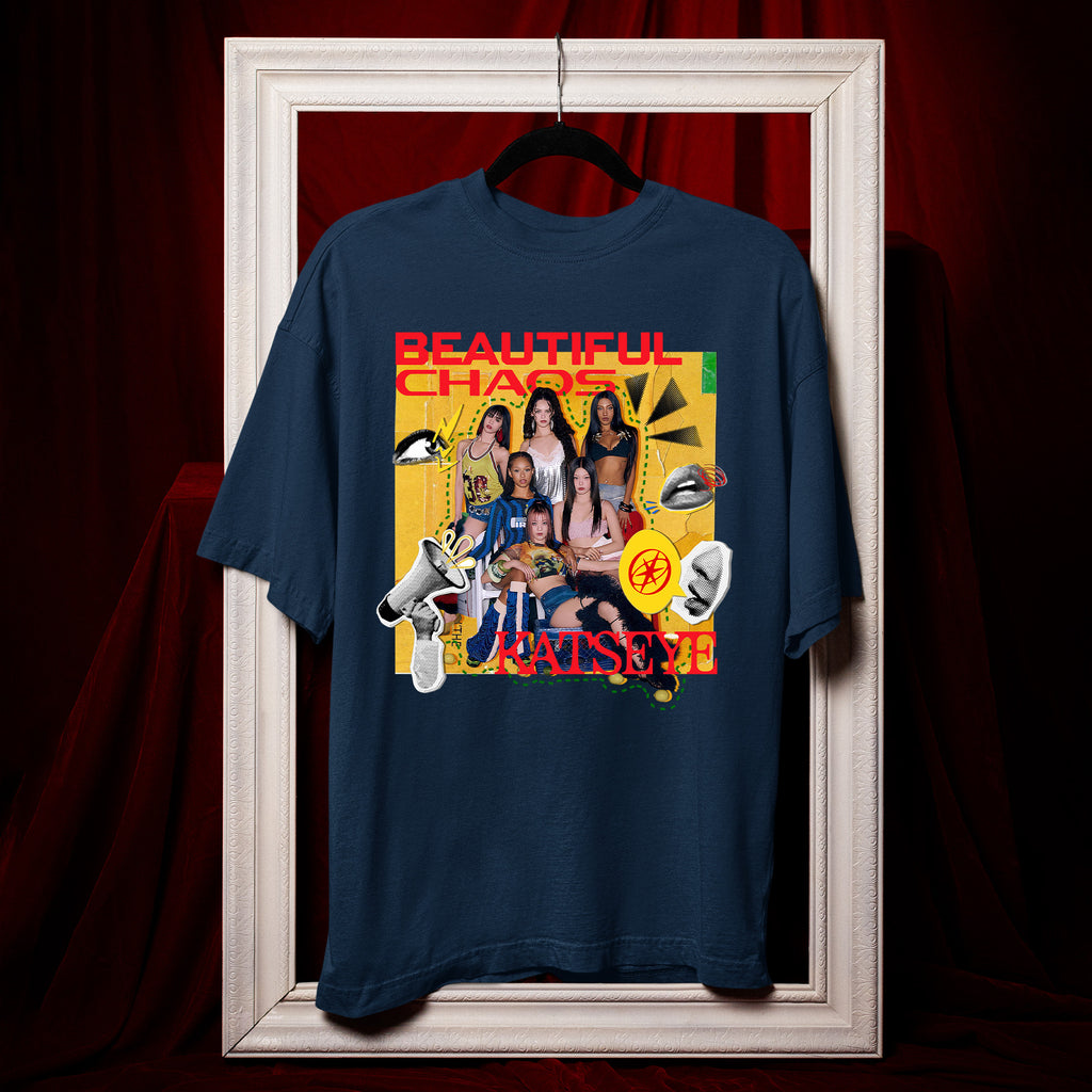 KATSEYE Beautiful Chaos Graphic T-Shirt - Hang view, Y2K kpop concert tee
