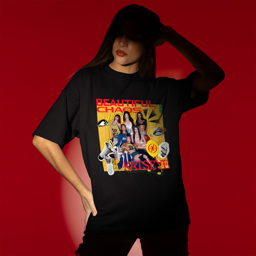 KATSEYE Beautiful Chaos Graphic T-Shirt - Women view, Y2K kpop concert tee