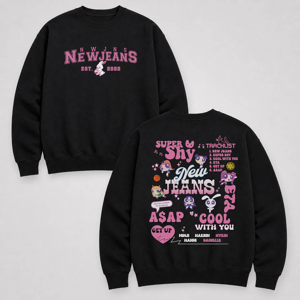 NewJeans Cute Super Shy Sweatshirt - Main view, Y2K kpop concert sweatshirt