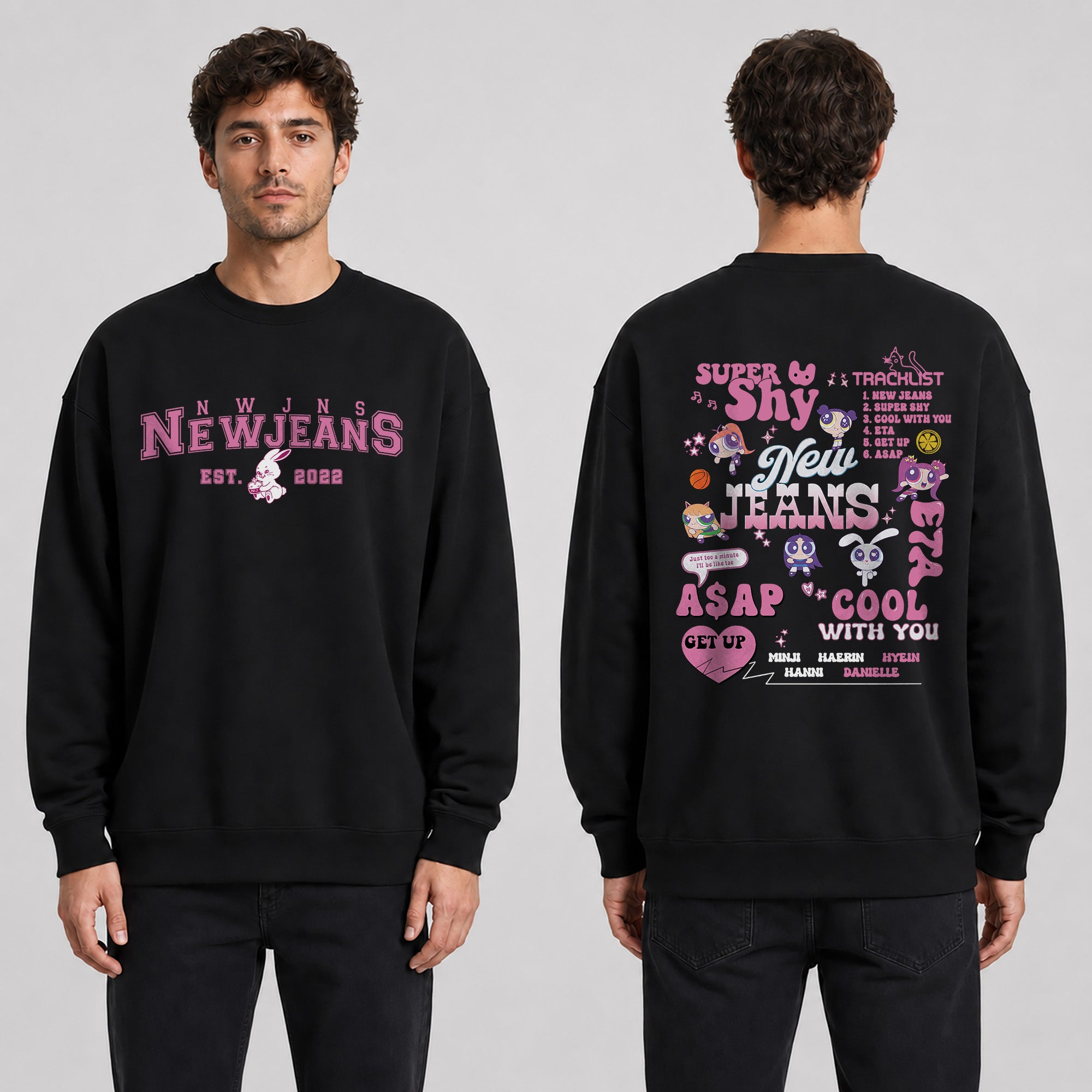 NewJeans Cute Super Shy Sweatshirt - Men view, Y2K kpop concert sweatshirt