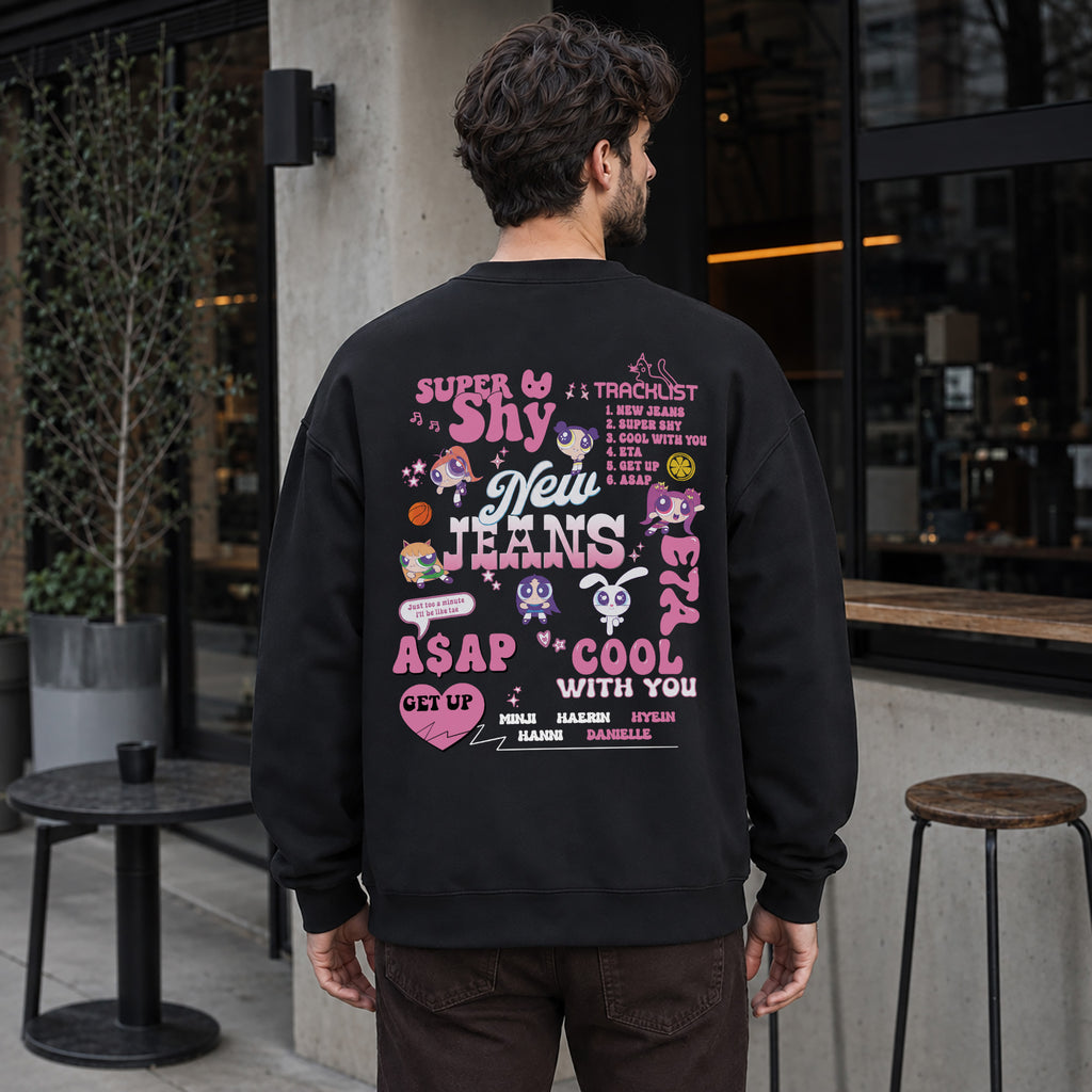 NewJeans Cute Super Shy Sweatshirt - Men Back view, Y2K kpop concert sweatshirt