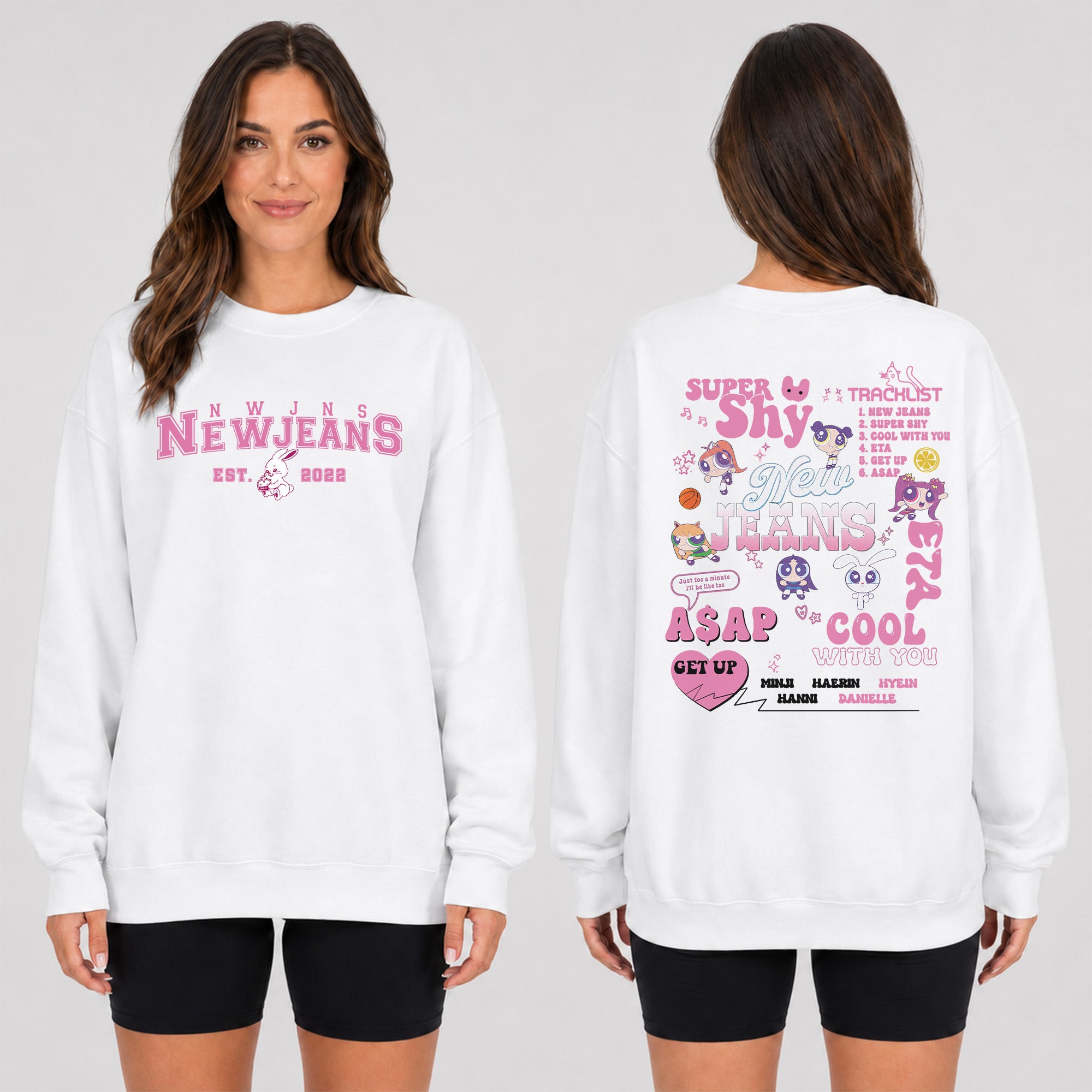 NewJeans Cute Super Shy Sweatshirt - Women view, Y2K kpop concert sweatshirt